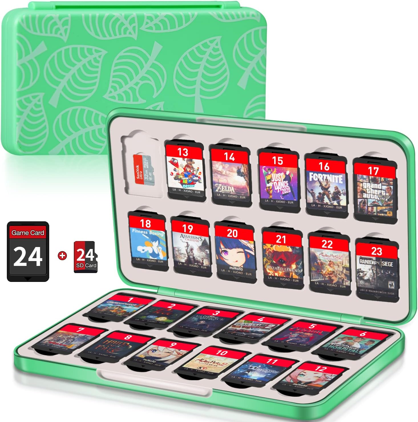 Mosaholl Switch Game Case Holder with 24 Cartridge Slots and 24 Micro Sd Card Storage, Slim Portable Game Organizer Traveler Gift Accessories with Magnetic Closure, Protective Hard Shell