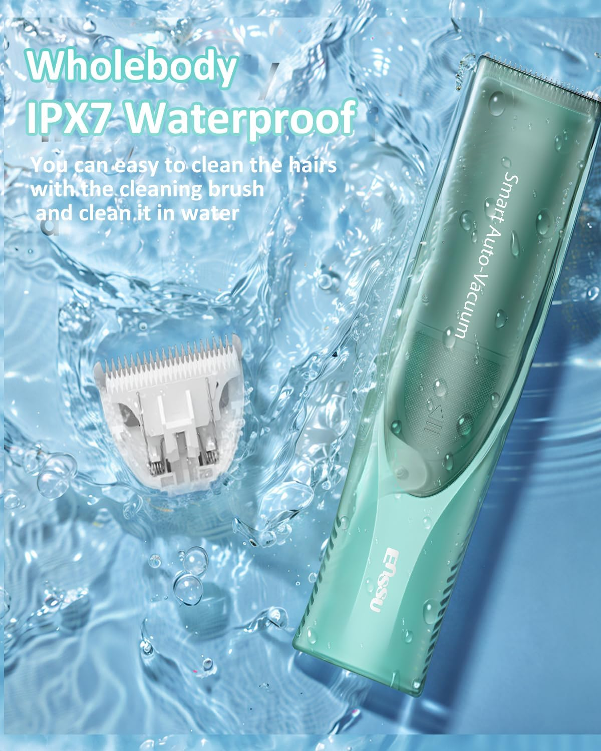 ENSSU Baby Hair Clipper,Vaccum Hair Clippers for Kids/Toddlers,Cordless Baby Hair Cutting Kit with Two Modes,Baby Hair Trimmer Haircut Machine in Large Hairs Storage Space,Rechargeable,Waterproof image number 5