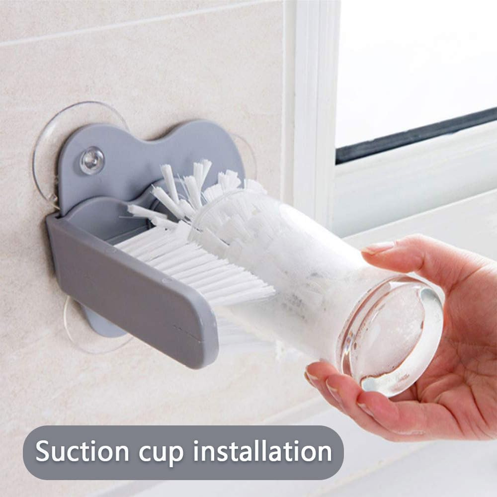 HYAVIA 2 Pack Detachable Suction Cup Glass Brush Cleaner, 360&deg; Rotating Lazy Cup Scrubber for Kitchen Sink, Tea Bar Glass Washer with Dual Bristles for Bottles, Mugs, and Glassware image number 5