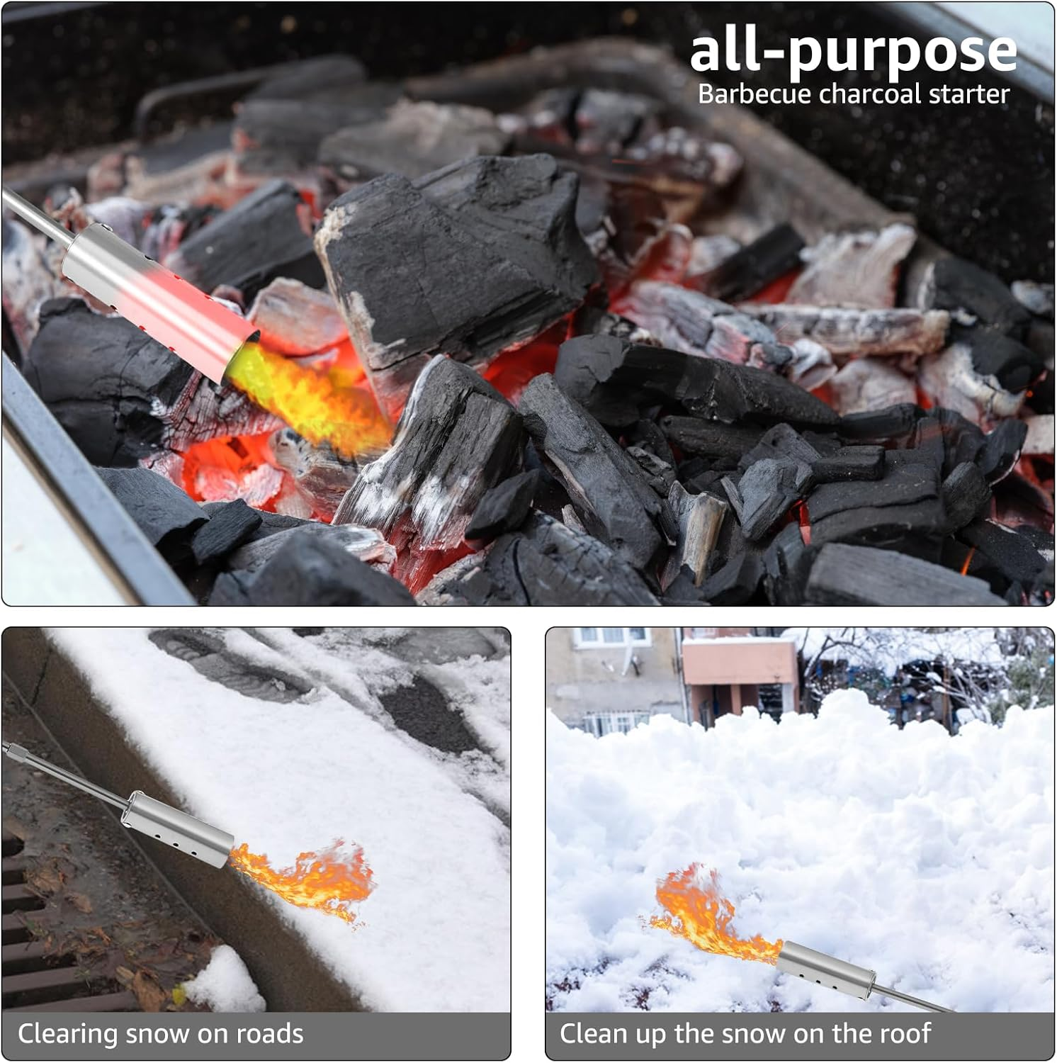 Torch Weed Burner Kit Weed Torch Burner Removable Blow Torch Blow Torch with 2 Poles Multifunctional Flamethrower Safe Weed Burner with Nonslip Rubber Handle for Outdoor Camping image number 1