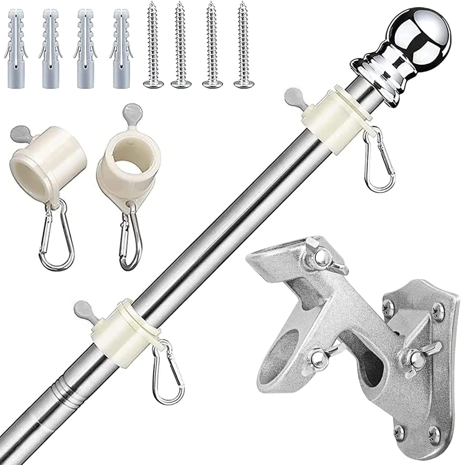 Yotsuba 6 FT Telescoping Flagpole Kit Holder Set- Adjustable Aluminum Flag Pole for Yard, Garden, Wall, Truck | Easy Install, Rust-Resistant, Includes Holder & Hardware image number 5