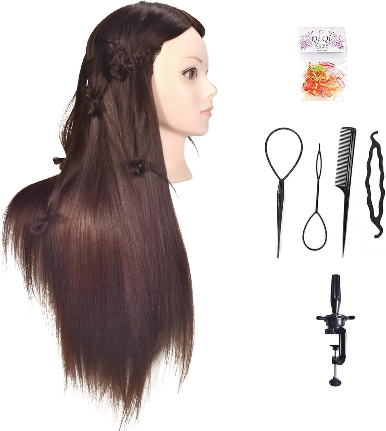 Training Head, Blad Mannequin Head,71 Cm, with 100% Synthetic Hair, Mannequin Head for Cosmetology, with a Table Clamp image number 3