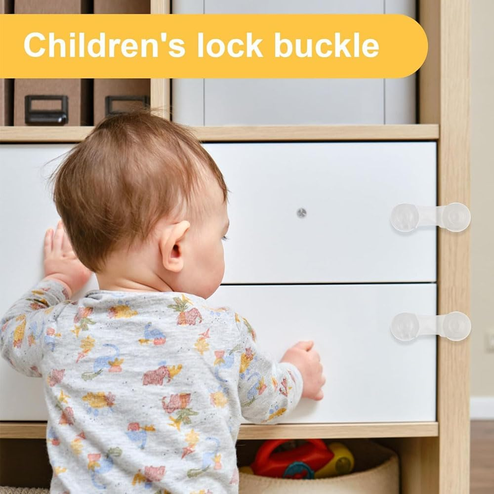 Dolemay 10 Pack Baby Safety Cabinet Locks,Child Proof Safety Door Locks with Self Adhesive Household Babies Drawer Securing Locks Multi-Purpose Childproof Latches for Furniture Cupboards-Transparent image number 6