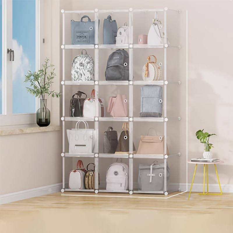 Clear Handbag Purse Bag Toy Wardrobe Organizer Storage Rack Waterproof for Home, Office, Kids Room (15 Cube (3 Column 5 Row)) image number 1