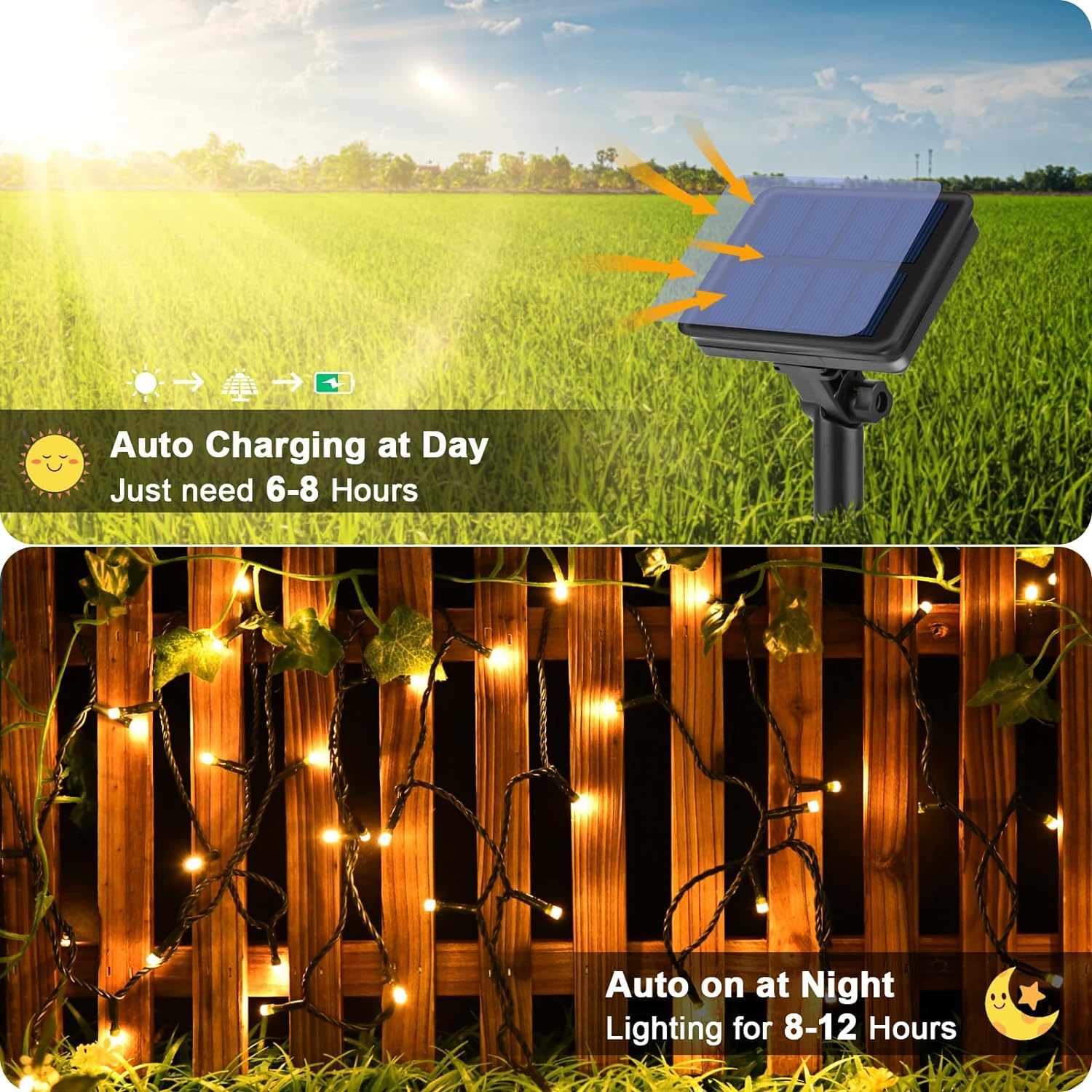 Solar String Lights for Outside, 39.4Ft 120LED Outdoor Solar String Lights 8 Modes for Garden Yard Patio Tree Christmas Deorations Warm White image number 1