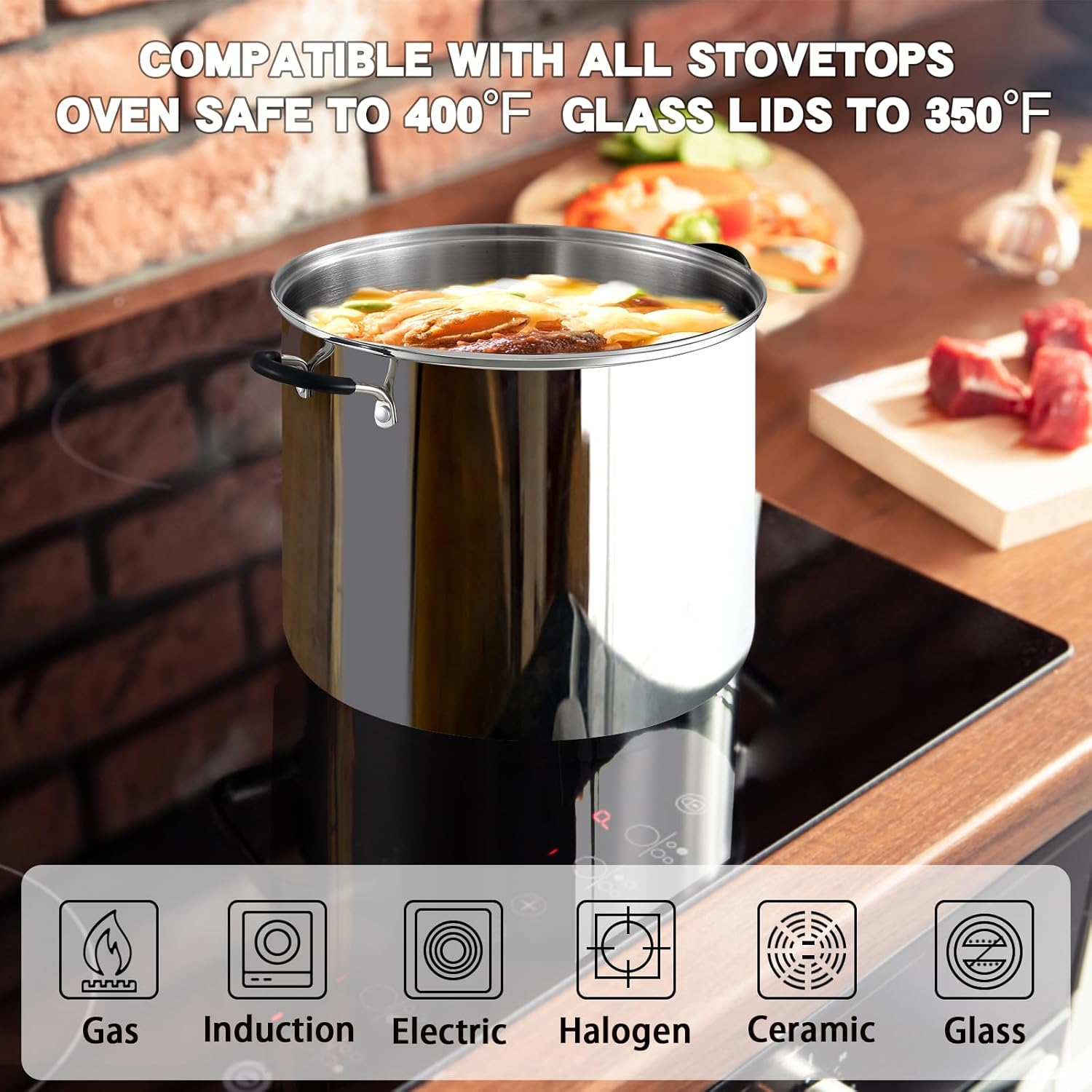 Cook N Home Stockpot Sauce Pot Induction Pot with Lid Professional Stainless Steel 12 Quart, Dishwasher Safe with Stay-Cool Handles, Silver image number 3