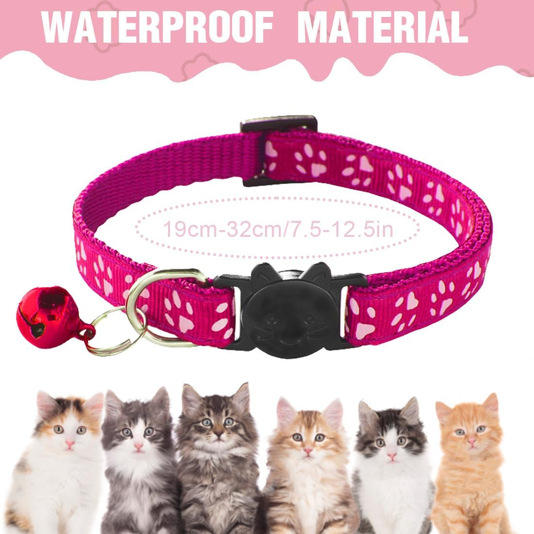 Weddhuis 2 Cat Collars, Adjustable Cat Collar with Bell and Safety Buckle, Suitable for All Domestic Cats (Pink+Red)