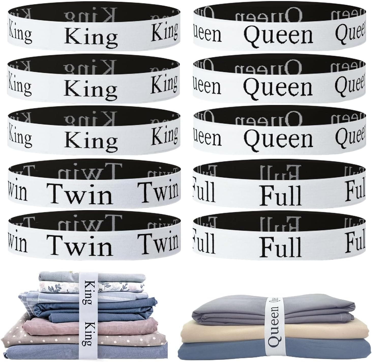 Chamgeco 10PCS Bed Sheet Organizer Bands, Elastic Bed Sheet Straps Organizer and Storage Label Bands, Linen Labels Bedding Bands Sheets Organizer Keepers for Closet, Bedroom, Dorm, Laundry Room image number 5