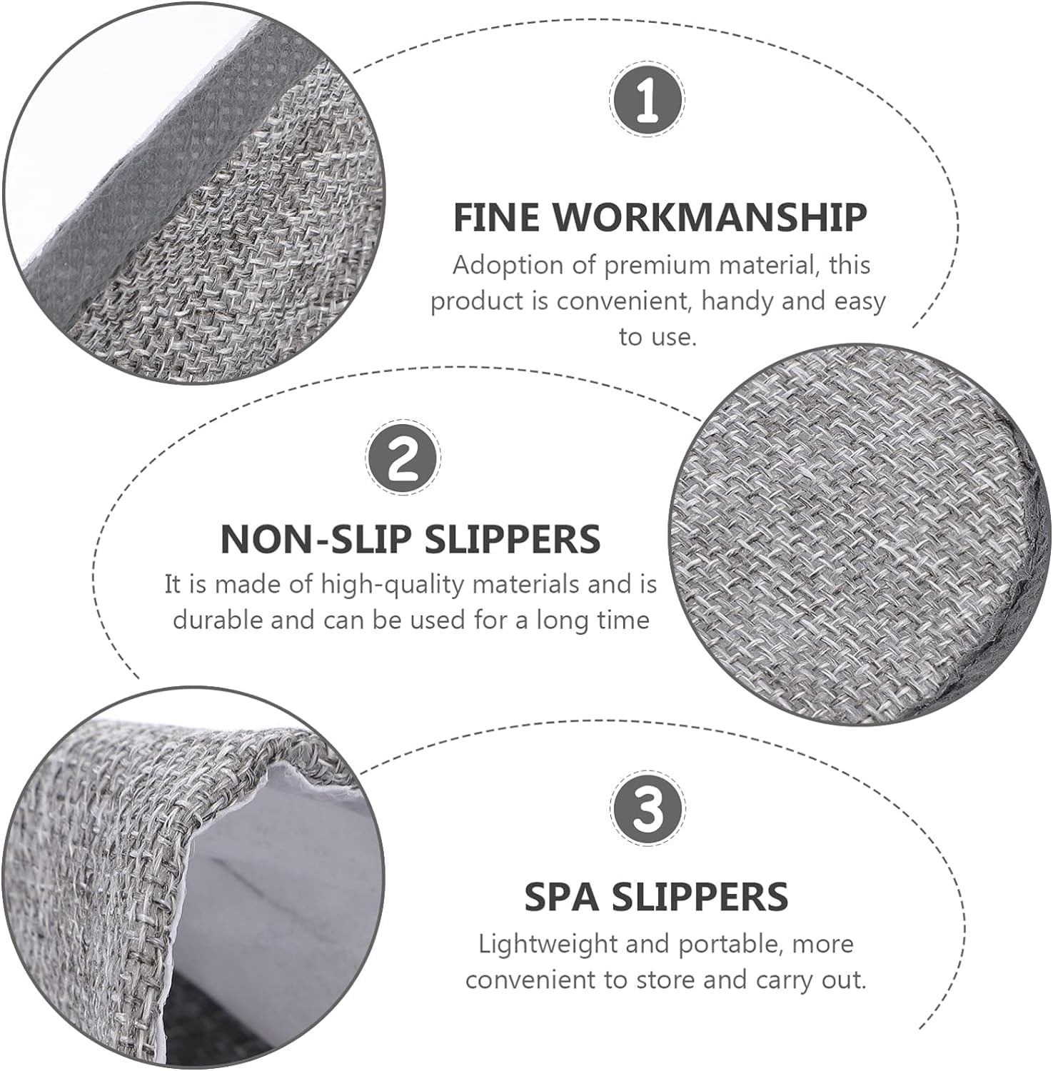 Washable Hotel Slippers 20Pcs Disposable House Slippers Travel Slippers Breathable Closed Toe Slippers Unisex Cloth Slippers for Hotel Home Guest Massage Spa Light Grey Fleece Toes Slippers image number 5