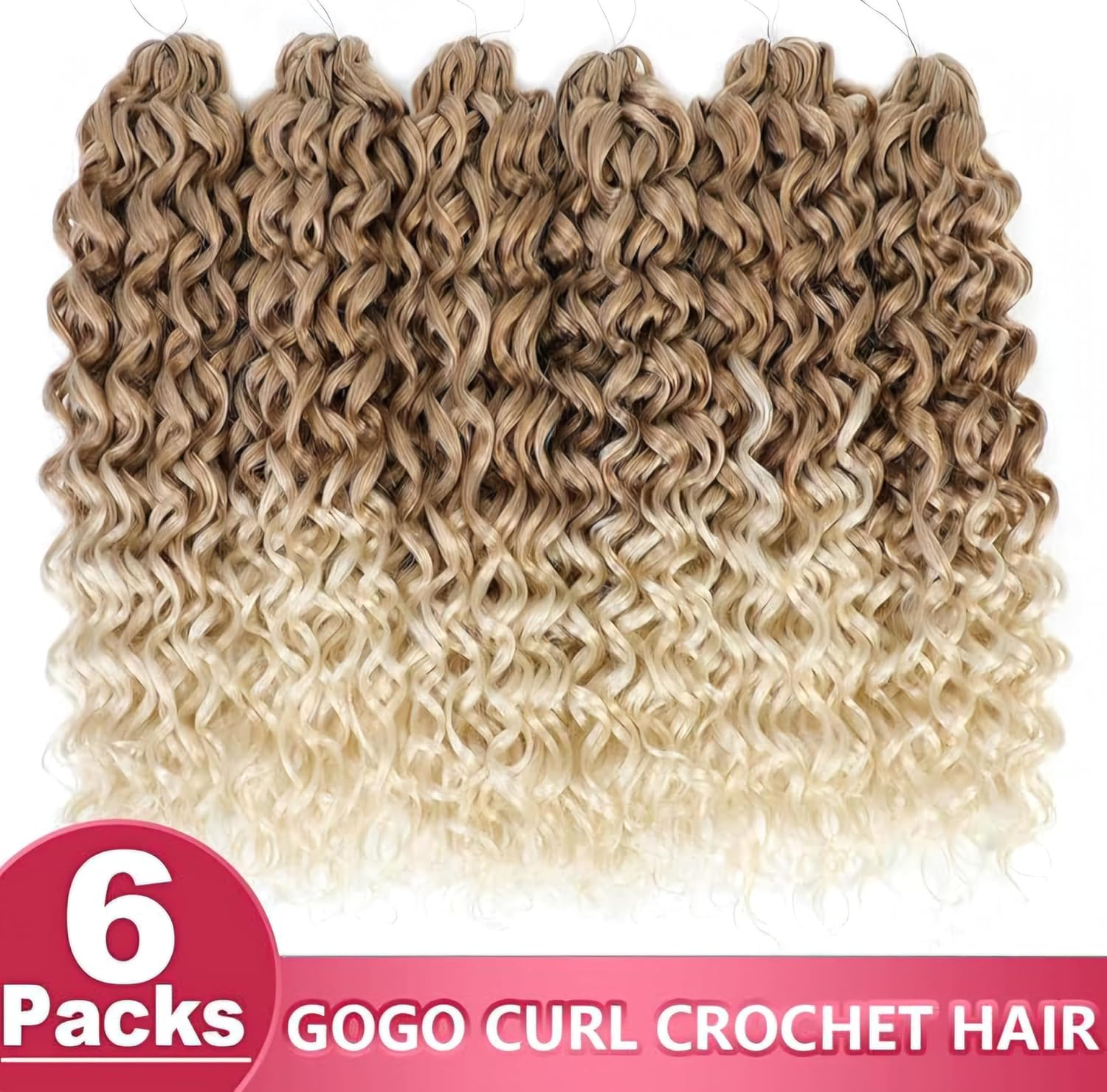 GOGO CURL 27/613, 8 Inches 20 Cm/Pack of 6 Extensions for Braiding Crochet/Per Piece 50 G 24 Strands = 144 Strands 300 G Premium Hair Look + Shower Cap, Jewellery and Hooks Free - 27/613 image number 1