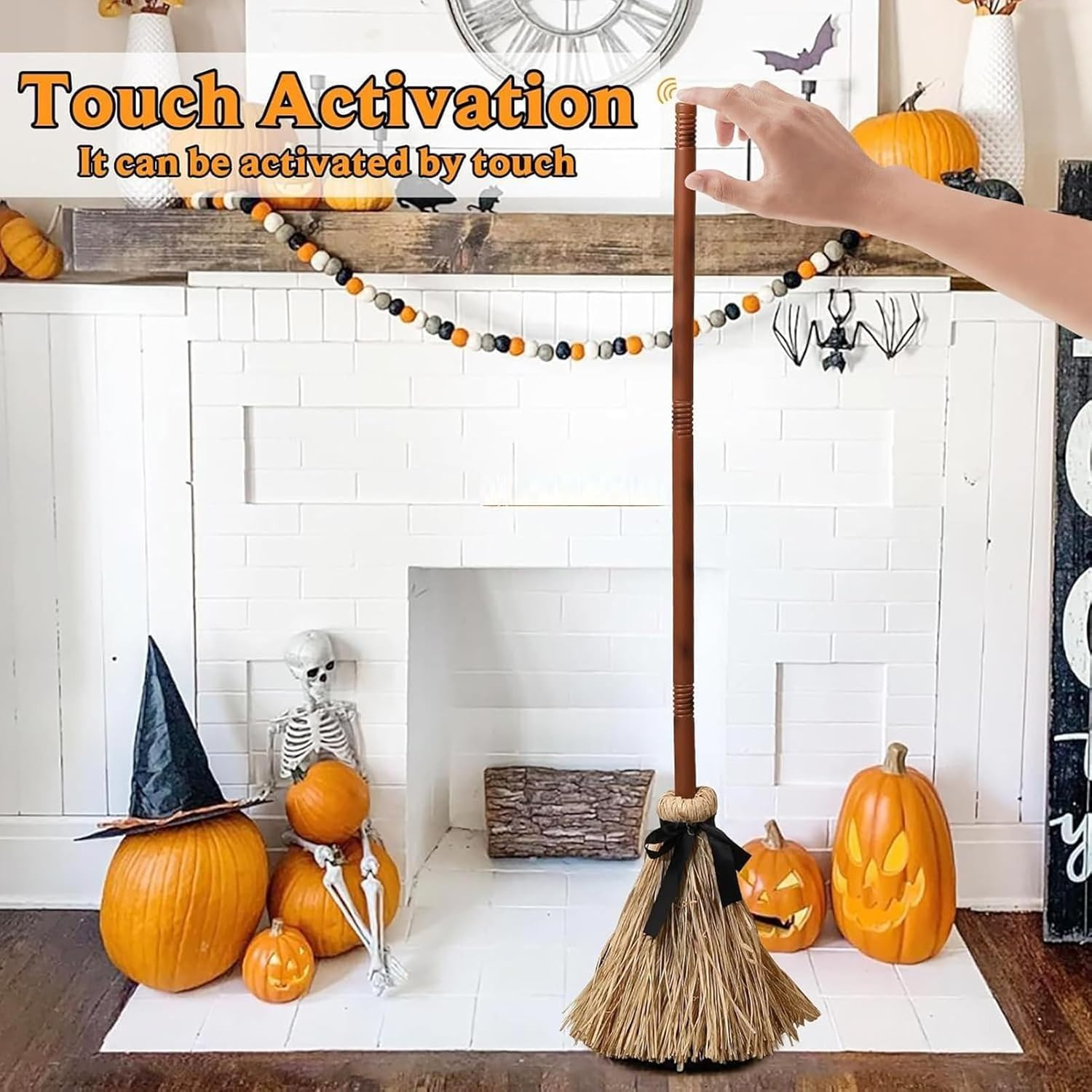 Floating Witch'S Broom Halloween Decorations, Spooky Sounds Haunted Dancing Broom, Animated Witches Moving Scary Decorations Light up Props, Masquerade Accessories image number 1