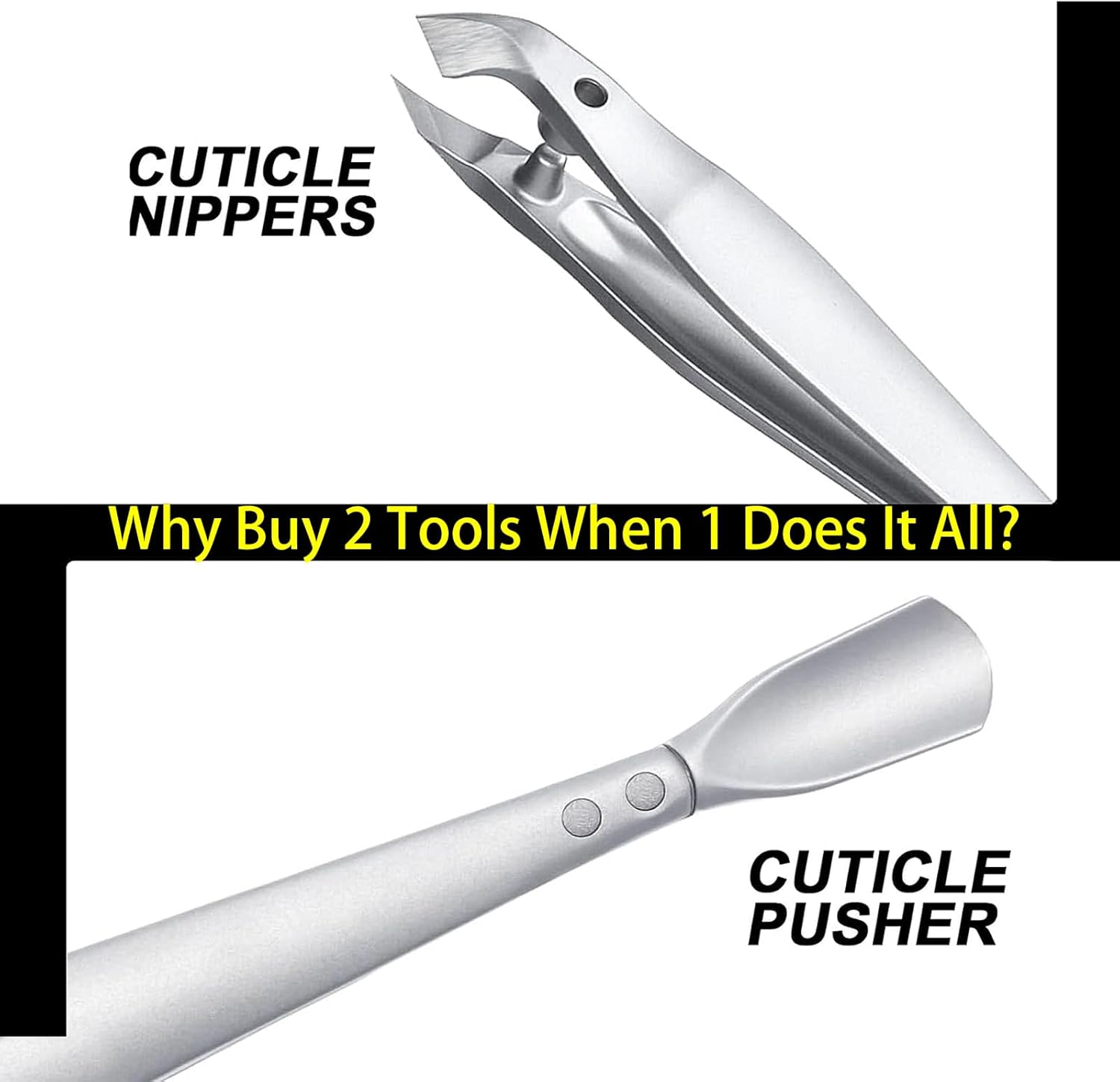 SG Nekoo 2-In-1 Cuticle Trimmer with Pusher, Portable Tweezers Design Sharp Cuticle Cutter Nipper, Precise Trimming of Hangnails for Fingernails and Toenails (Silver) image number 1