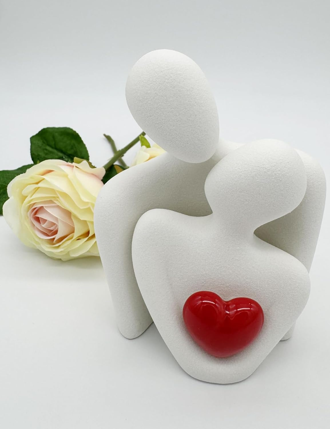 Modern Ceramic Couple Sculpture 4.6" X 3.6", Abstract Love Ornament, Statue for Living Room, Bedroom, Office,Desk Decoration, Couple Gift, Anniversary, Birthday Gift(White) image number 1