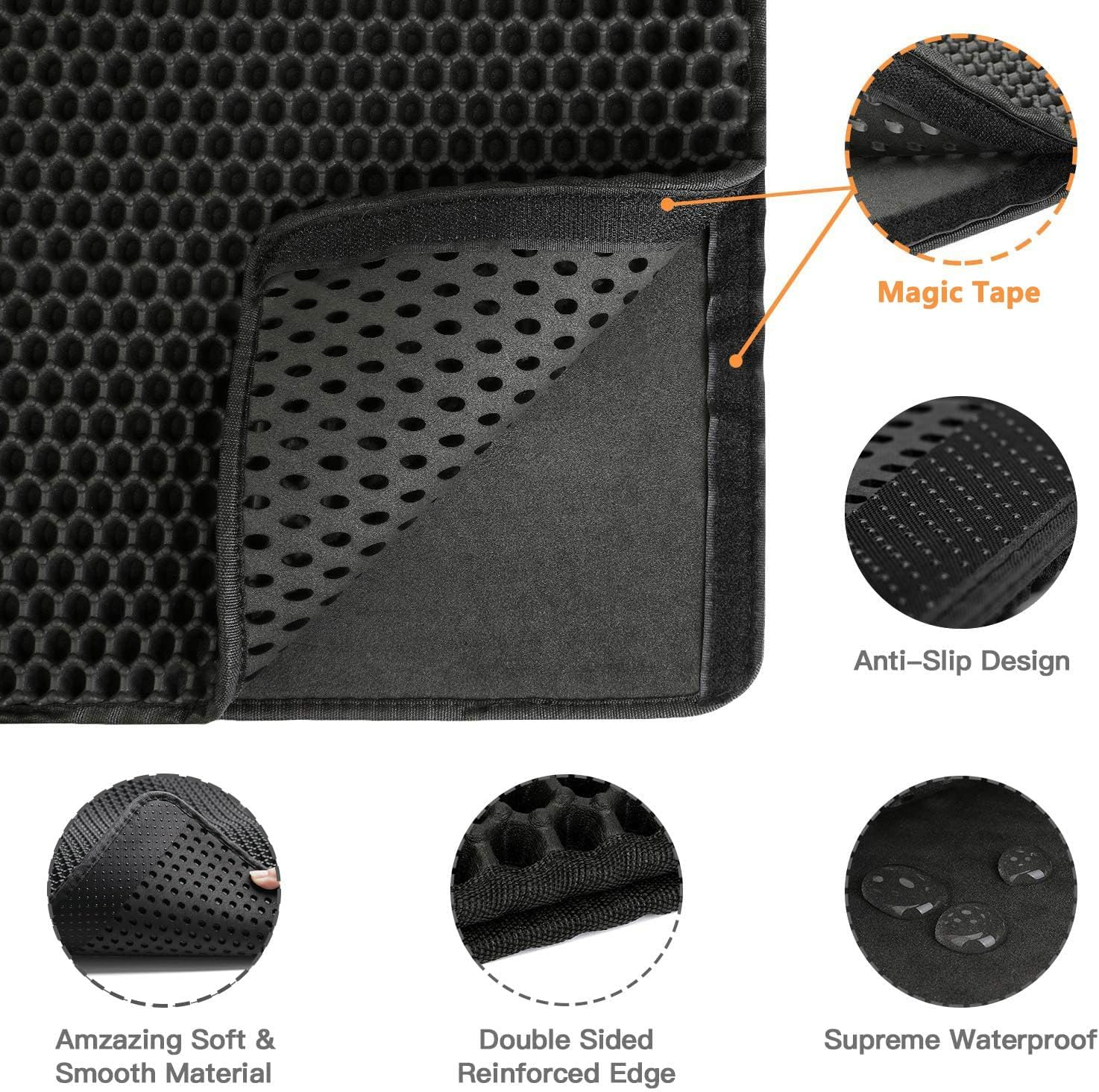 Ycozy Cat Litter Mat Large 75 X 55 Cm Kitty Litter Trapping Mat for Litter Box - Honeycomb Black Hole Design - Waterproof, Urine Proof Trapper - Scatter Control, Easy Clean Rug for Litter Tray image number 5