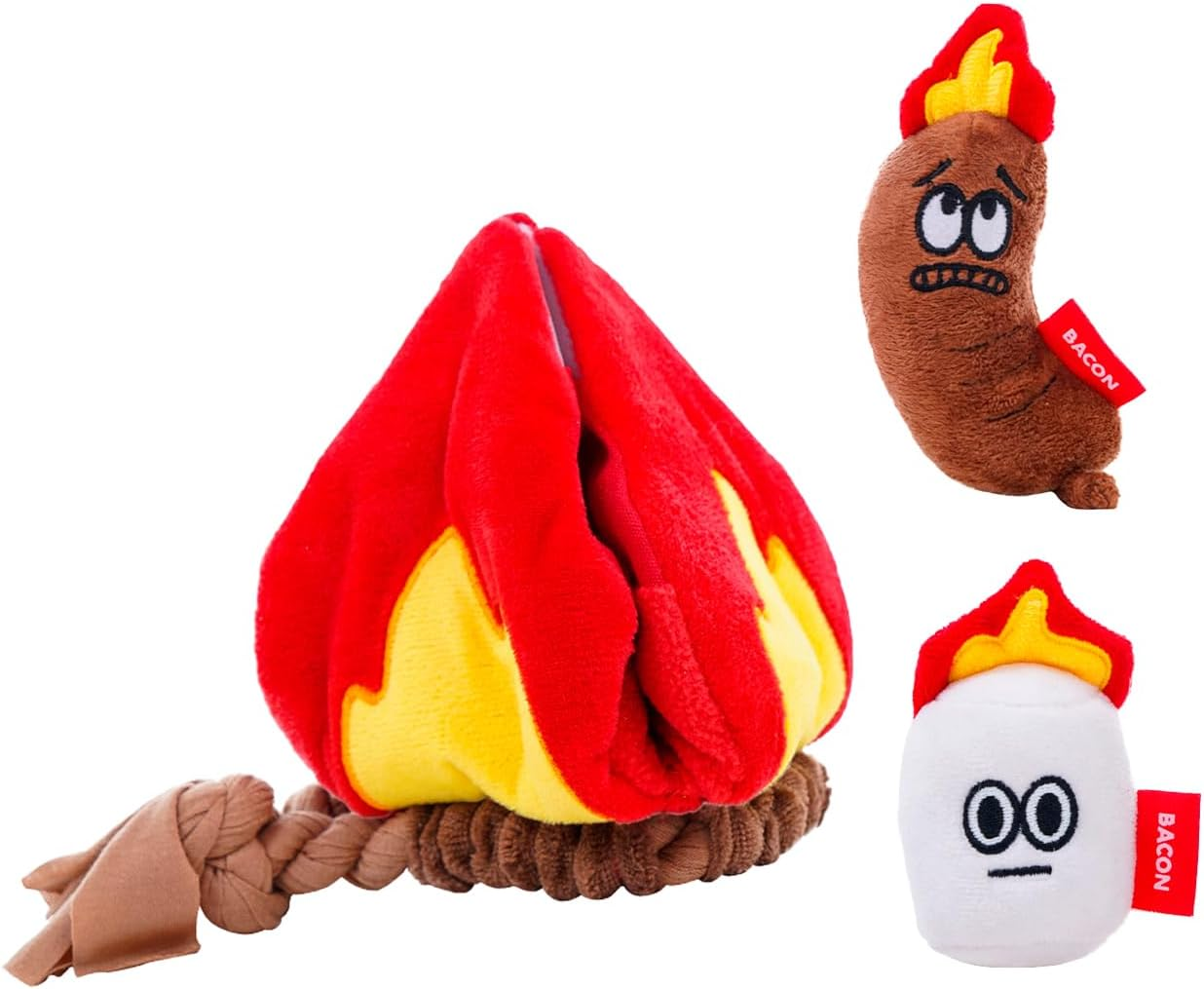Interactive Dog Toy Set, Campfire with Treat Pocket and Squeaky Sausage, Cloth Tug Rope, Squeaky Toy, Snuffle Toy and Tug-Of-War Toy for Dogs image number 2