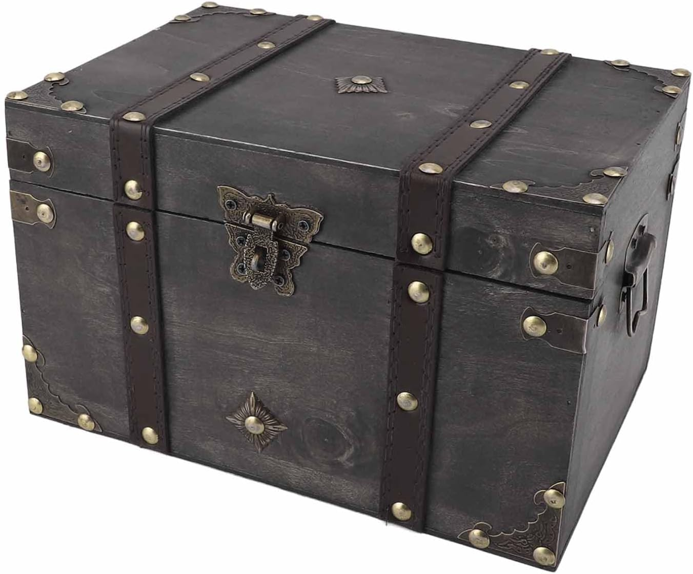 Vintage Wooden Boxes with Lock - Pirate Treasure Chest with Iron Code Lock - Wooden Storage and Decorative Box Treasure Jewelry Chest - Small Wood Box with Lid (Red Coded Lock)