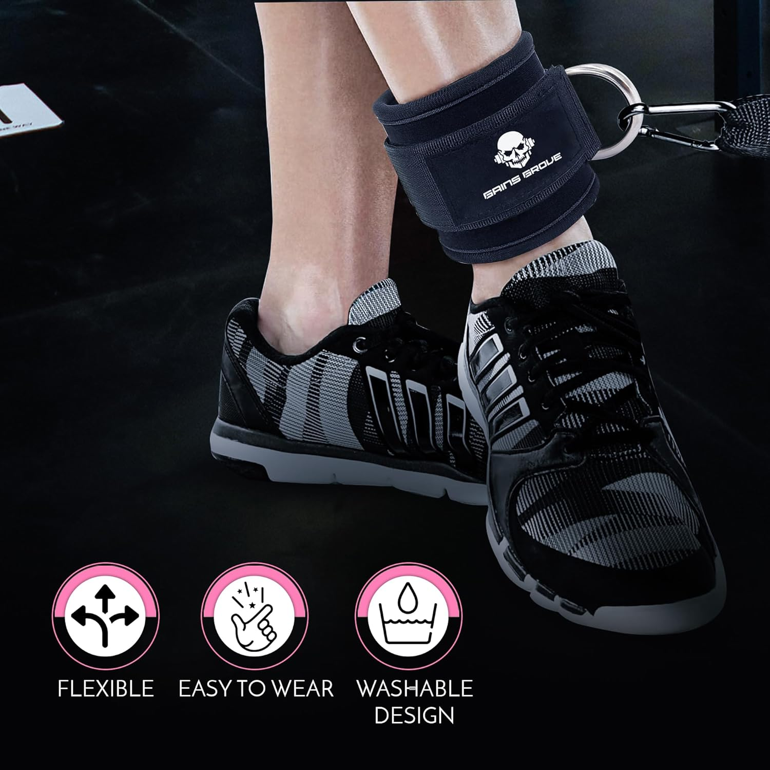 Gainsgrove Ankle Strap - Premium Glute Resistance Band for Hip and Leg Workouts, Non-Slip Fabric Booty Bands for Women & Men, Exercise Bands for Home Fitness, and Gym