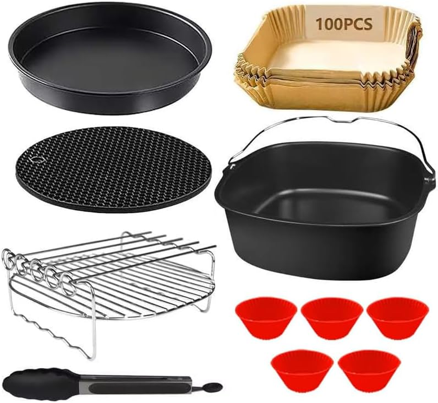 Air Fryer Accessories Set 8 Inch,12 Piece 22 Cm XXL Compatible for Philips 7.2L/8.3L,For COSORI 5.5L, for Tefal 6.5L, for Cecotec 6L. image number 2