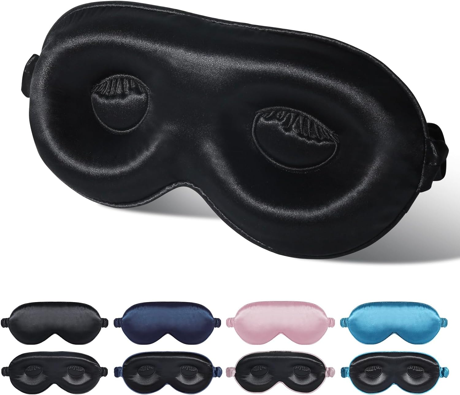 Beevines Silk Sleep Mask, 1 Pack 22 Momme Silk Eye Masks for Sleeping with Adjustable Strap, 3D Contoured Sleep Eye Mask for Eyelash Extension, Blackout Mulberry Silk Eye Mask for Men & Women (Black)