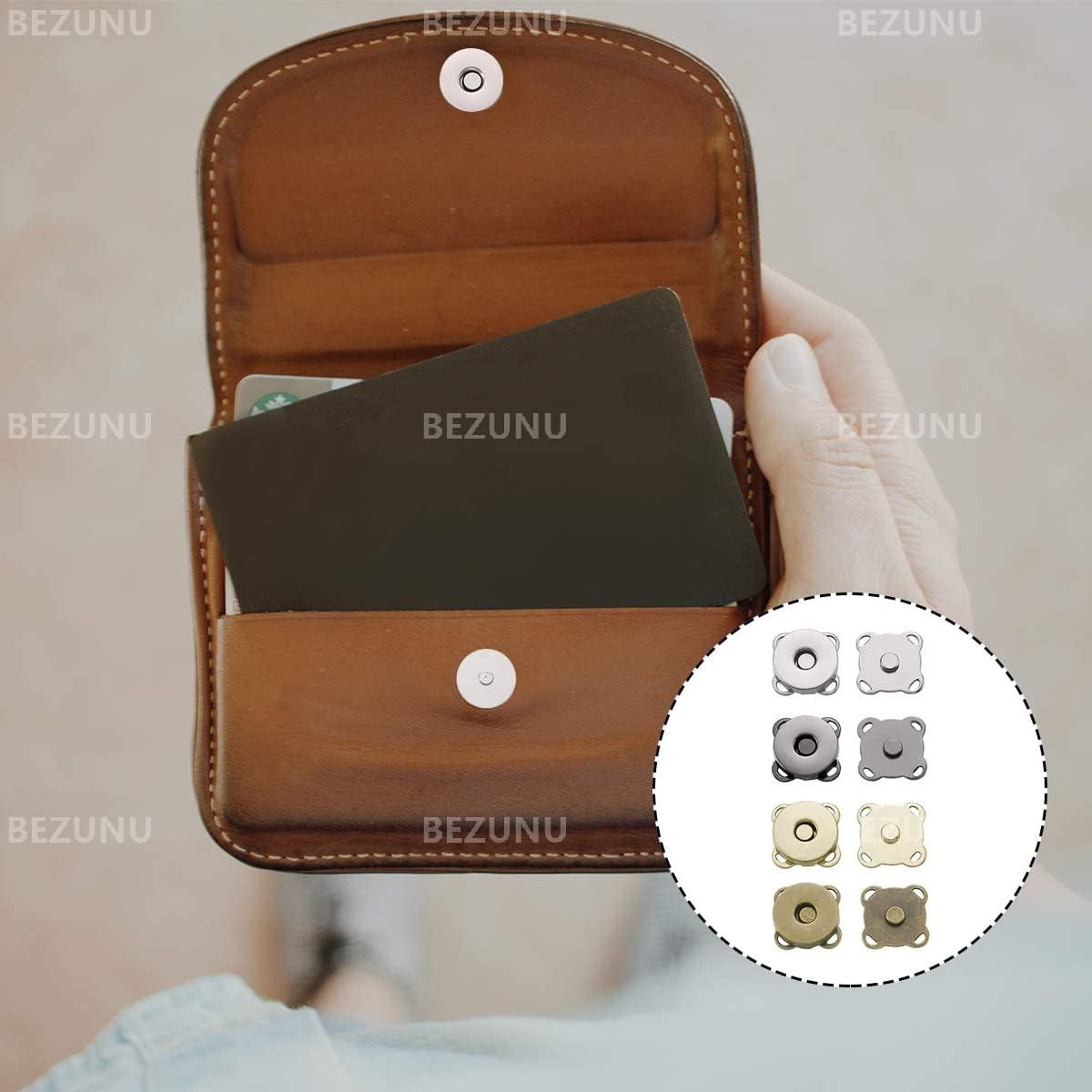 BEZANU Magnetic Button, 16 Set Plum Blossom Magnetic Sewing Clasps Snaps for Clothes, Handbag, Leather Sewing, DIY Crafts (14Mm, 4 Colors) image number 3