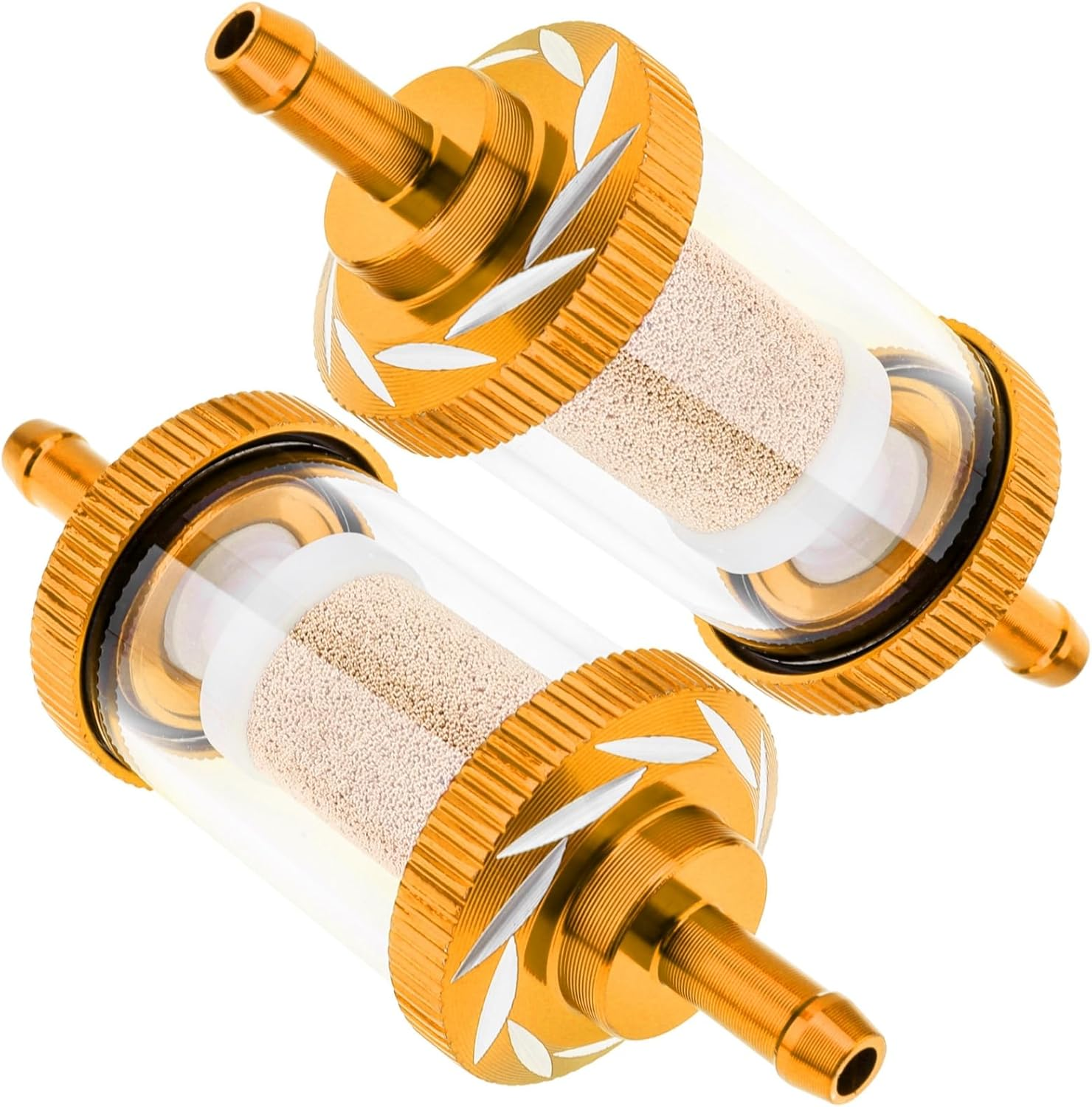 Windance 2PCS 5.3Mm 0.21Inch Aluminum Alloy Fuel Filter,Glass Inline Reusable Gasoline Filter for Motorcycle Scooter ATV Dirt Pit Bike Off-Road Motocross (Silver)