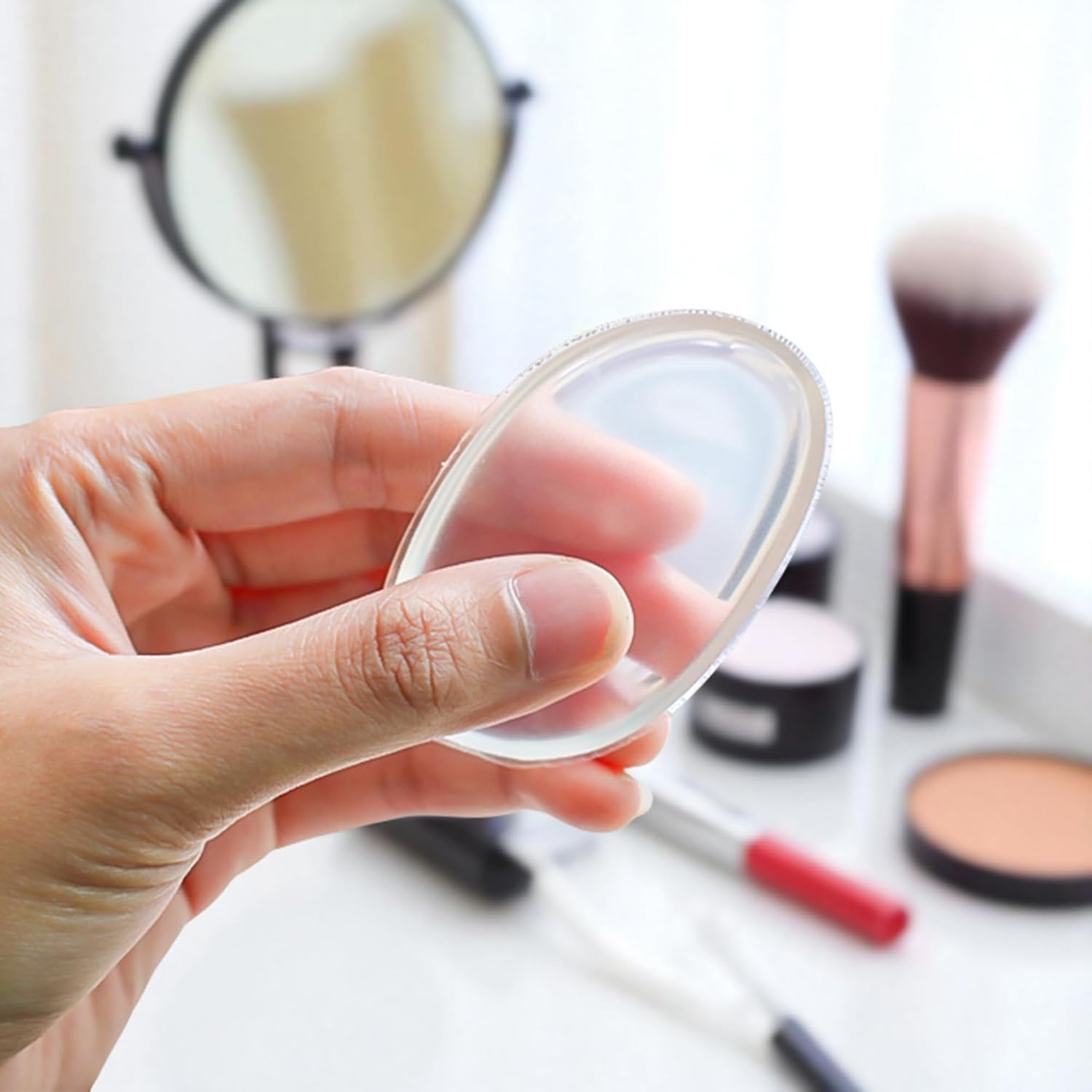 4 Pack Jelly Silicone Makeup Sponge Set for Women, Non-Absorbent Flawless Beauty Application Cosmetic Blender Pure Puff Applicator for Foundation, Powder, Concealer, Blush, Highlighter, Pink & Clear image number 6