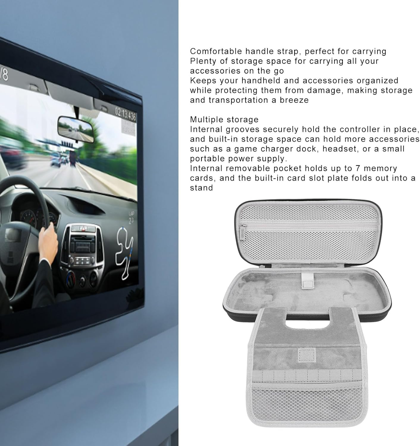 Compact Hard Protective Case, Portable Hard Shell Travel Bag with Pockets, for Rog Ally X 2024 RC72LA, for Rog Ally 2023 RC71L, for MSI Claw A1M & Other Accessories (Black) - Black image number 5