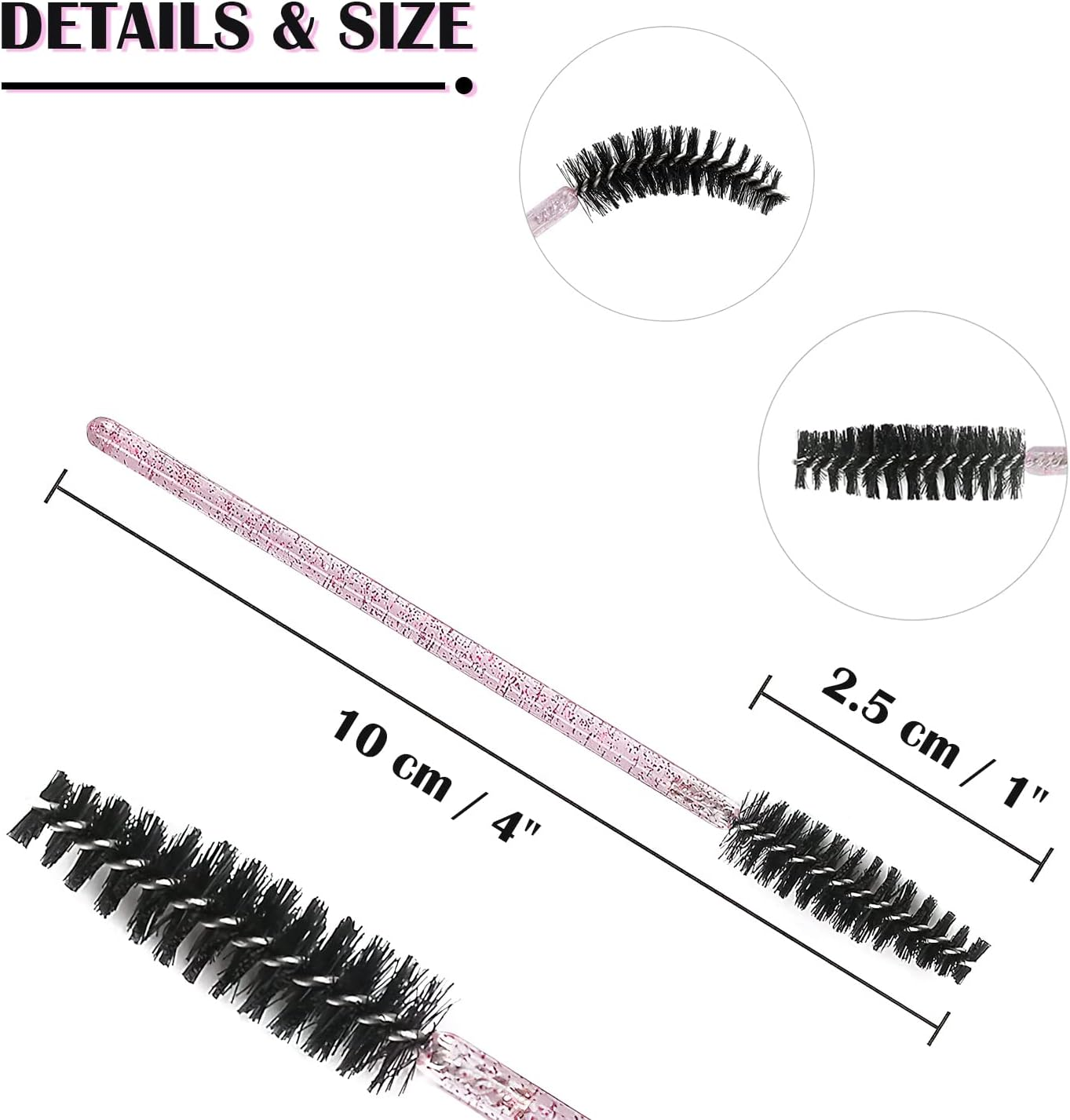 100PCS Eyelash Brush, Disposable Mascara Wands, Eyelash Eyebrow Spoolie Brush for Eyelash Extensions, Eyebrows Contouring and Makeup (Black & Pink) image number 5