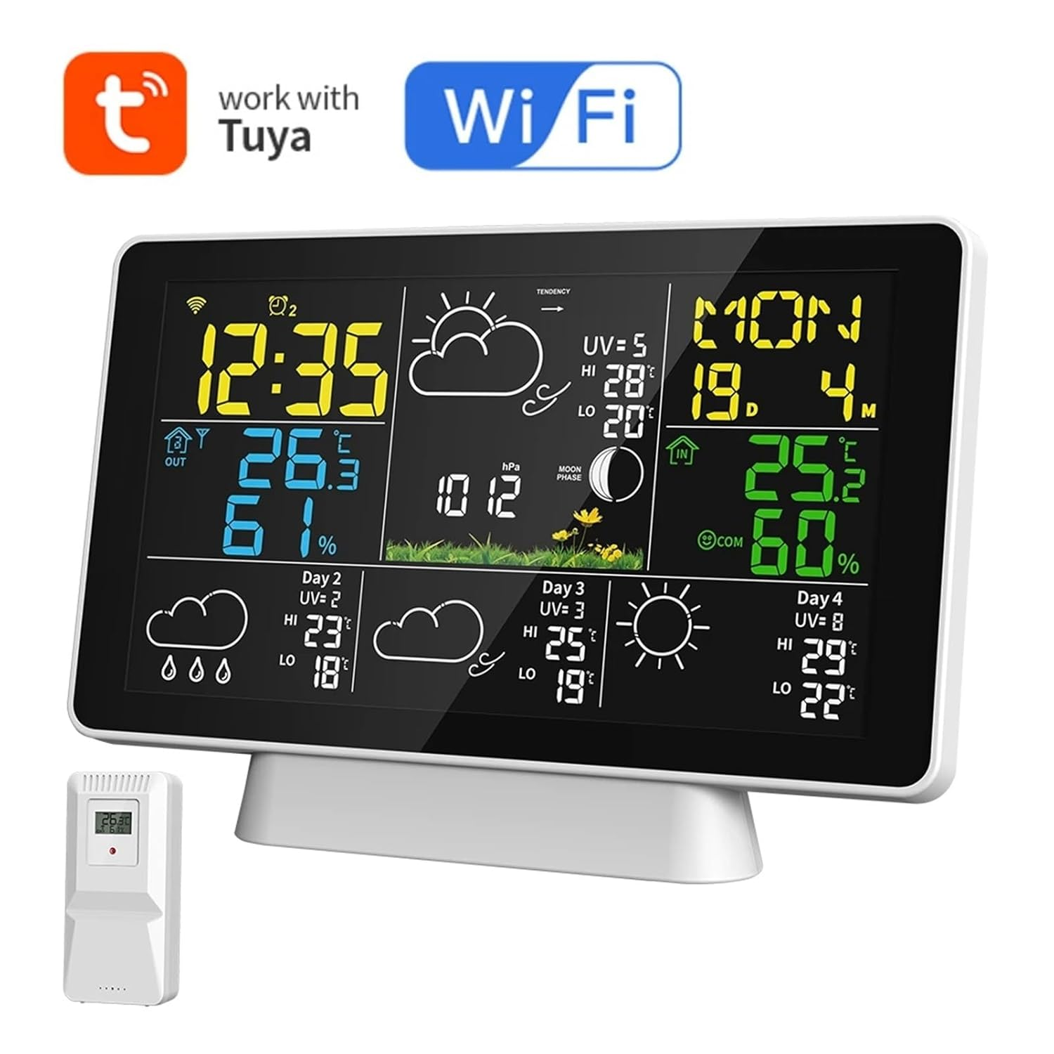 Wifi Weather Station Clock 4 Days Forecast Color Digital Thermometer Hygrometer Moon Phase Ultraviolet Barometer image number 1