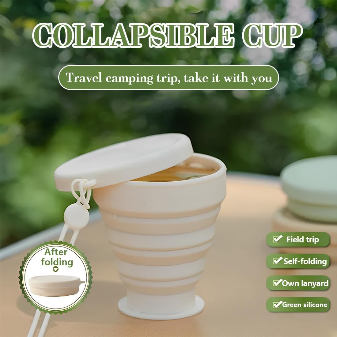 Pack of 2 Foldable Silicone Cups, 180 Ml, Bpa-Free Folding Cup Silicone with Airtight Lid, Reusable Foldable Travel Mug, Portable Foldable Cup for Picnic, Camping, Hiking image number 4