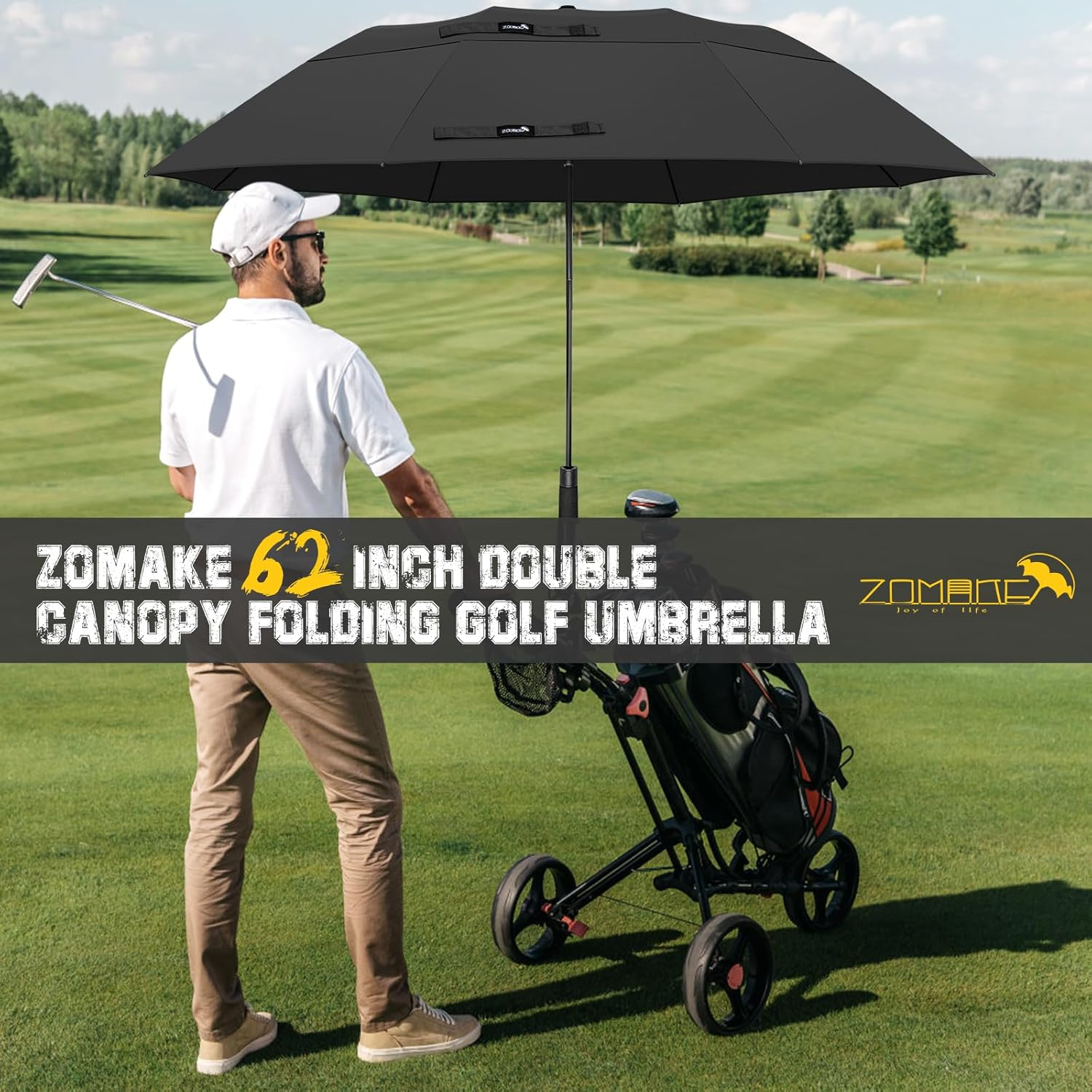 ZOMAKE Golf Umbrella 60 Inch - Portable Windproof Golf Umbrella, Automatic Open Double Canopy Golf Umbrellas for Gentlemen Women image number 2