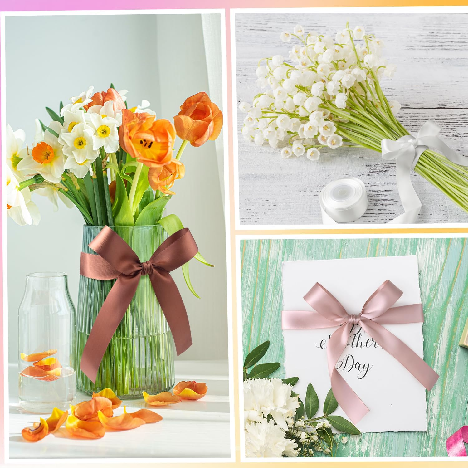 Black and White Satin Ribbon 1 Inch Wide Assorted Solid Color Double Faced Satin Ribbon for Wedding Flower Bouquet Wrapping Gift Wrapping Hair Bows Crafts image number 3