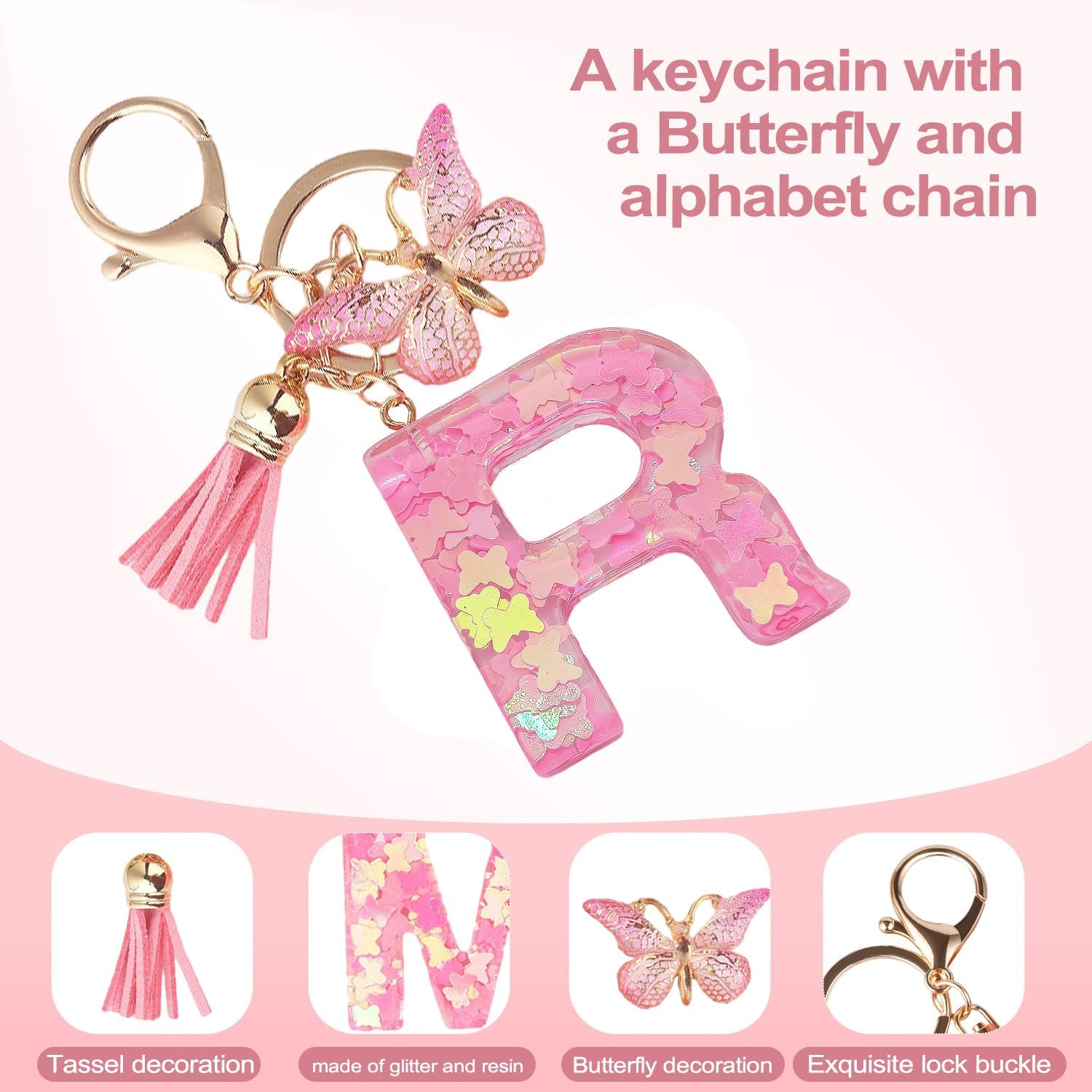 Letter Accessories for Owala Water Bottle 24/32/40Oz,Initial Charm、Lipstick Holder and Handle Strap for Owala Accessories and Stanley Cup Accessories(Pink, R) image number 2