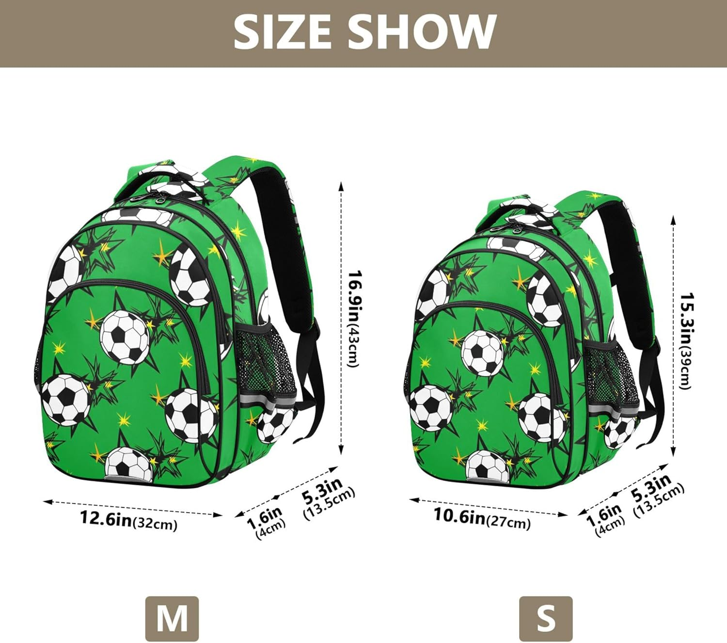 Backpack Kids Students School Bag Custom Bookbags Toddlers Preschool Backpacks Animal Black White Soccer Balls Green image number 1