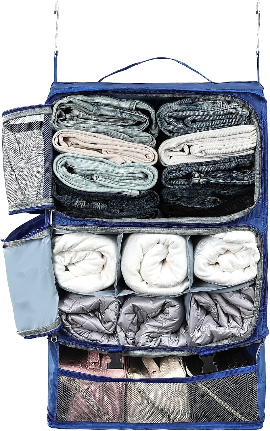 Surblue Hanging 3-Shelf Closet Organizer Pocket Collapsible Washable Oxford Fabric with 2 Hooks (XL 17.71 * 11.81 * 20In, Blue)