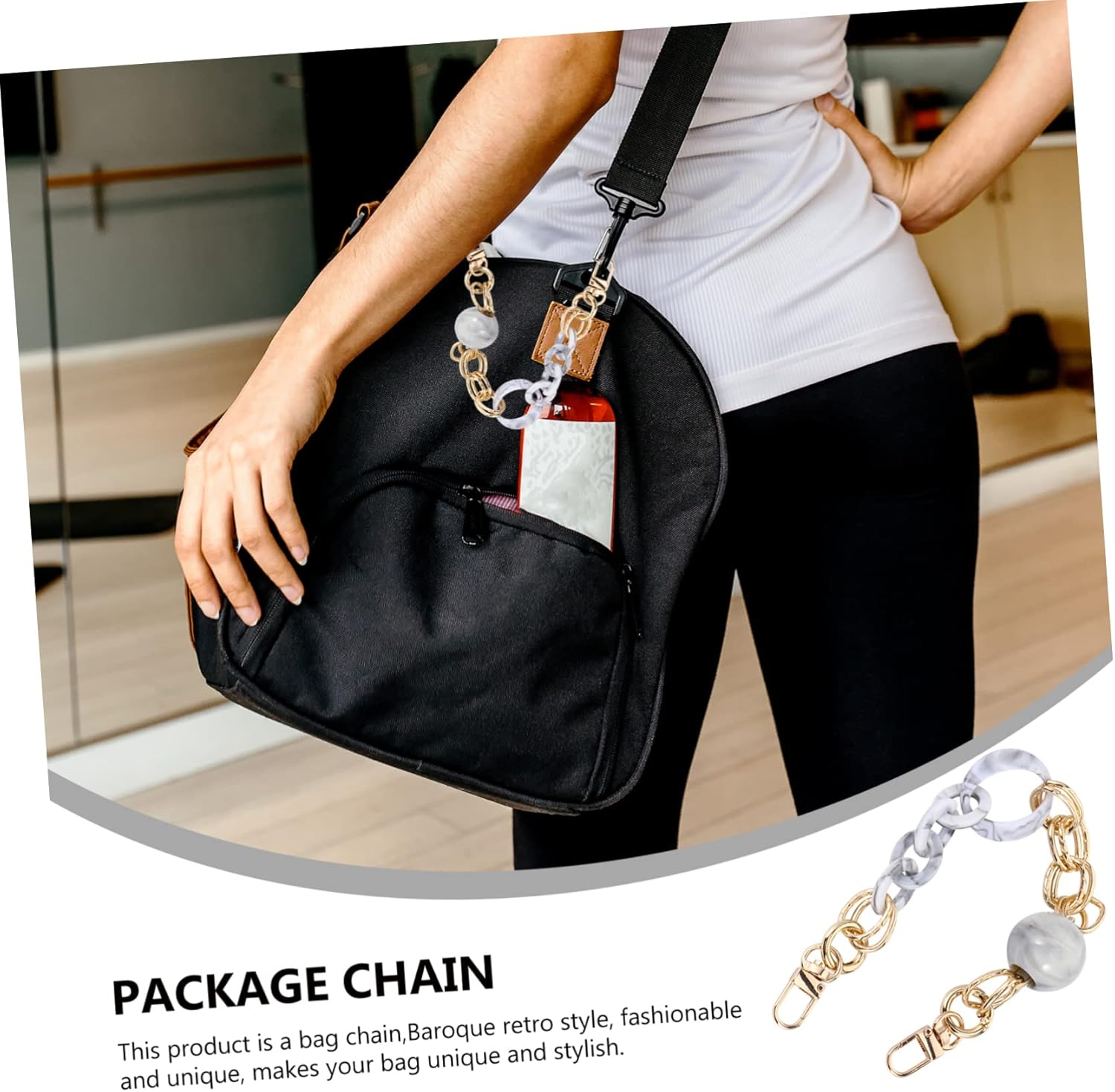 SHINEOFI Retro Acrylic Bag Chain Stylish Decorative Purse Strap for Women Lightweight Resin Replacement Accessory for Unique Handbags and Travel Bags