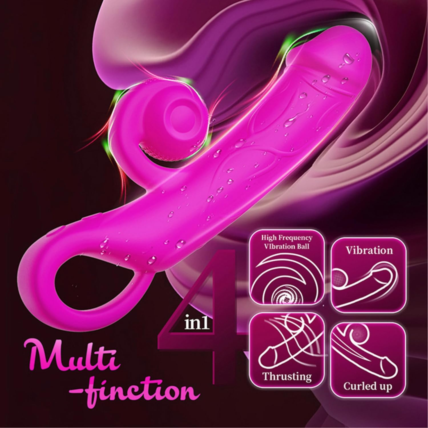 PLEASURE PULSE Pleasure Pulse Thrusting Rabbit Vibrator &ndash; Dual Motor G-Spot Dildo with Clitoral & Nipple Stimulation, 10+10 Powerful Vibration Modes, Realistic Curved Shaft & Rechargeable Snail Design &ndash; Adult Toy for Women & Couples Wild Berry image number 3