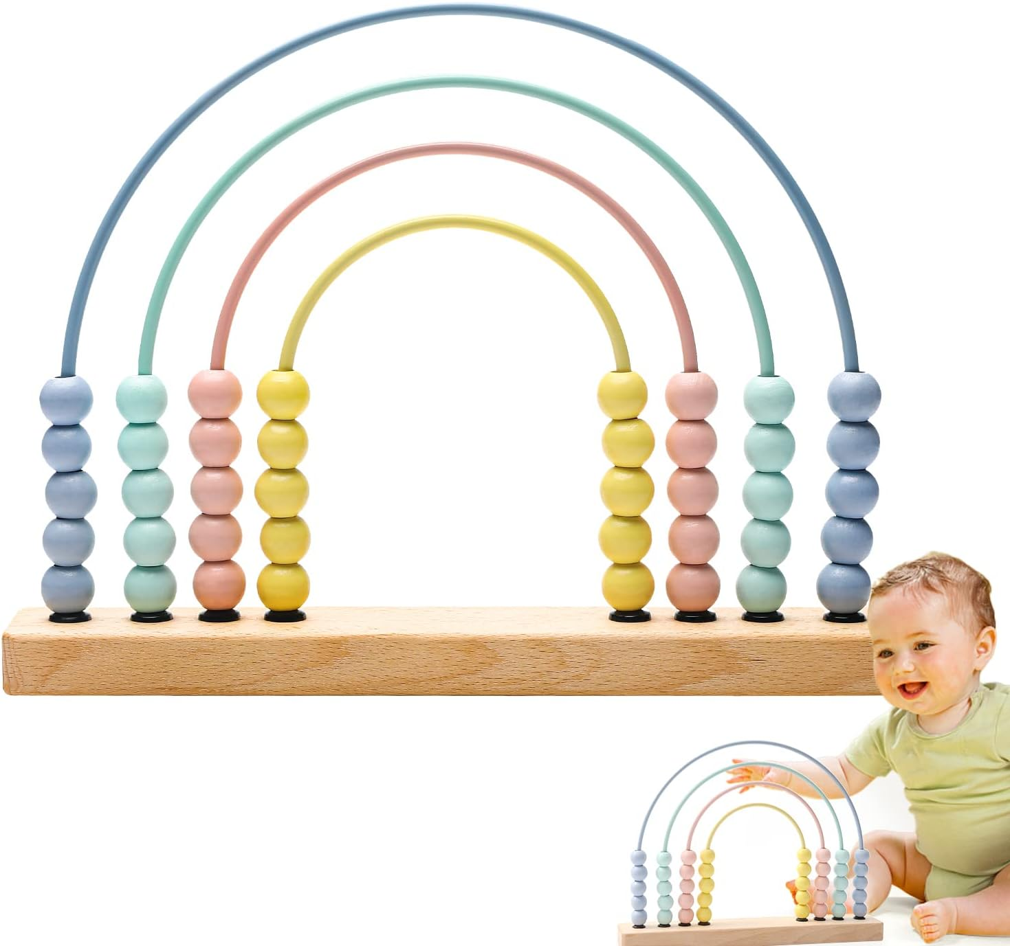 Ibwaae Wooden Rainbow Abacus Beads Counting Toys Kids Early Math Skills Montessori Educational Learning Games for Toddler image number 2