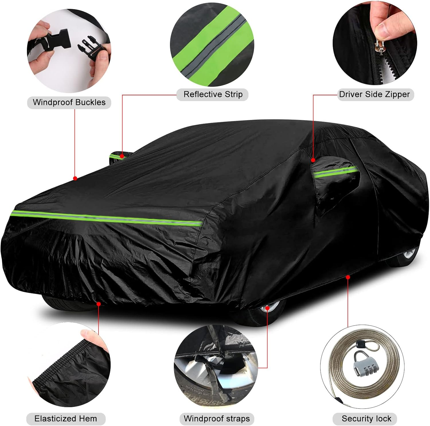 Waterproof Car Covers Replace for 2013-2025 Mercedes-Benz CLA 180 200 220 250, 6 Layers All Weather Car Cover with Zipper Door & Windproof Bands for Snow Rain Dust Hail Protection (CLA) image number 5