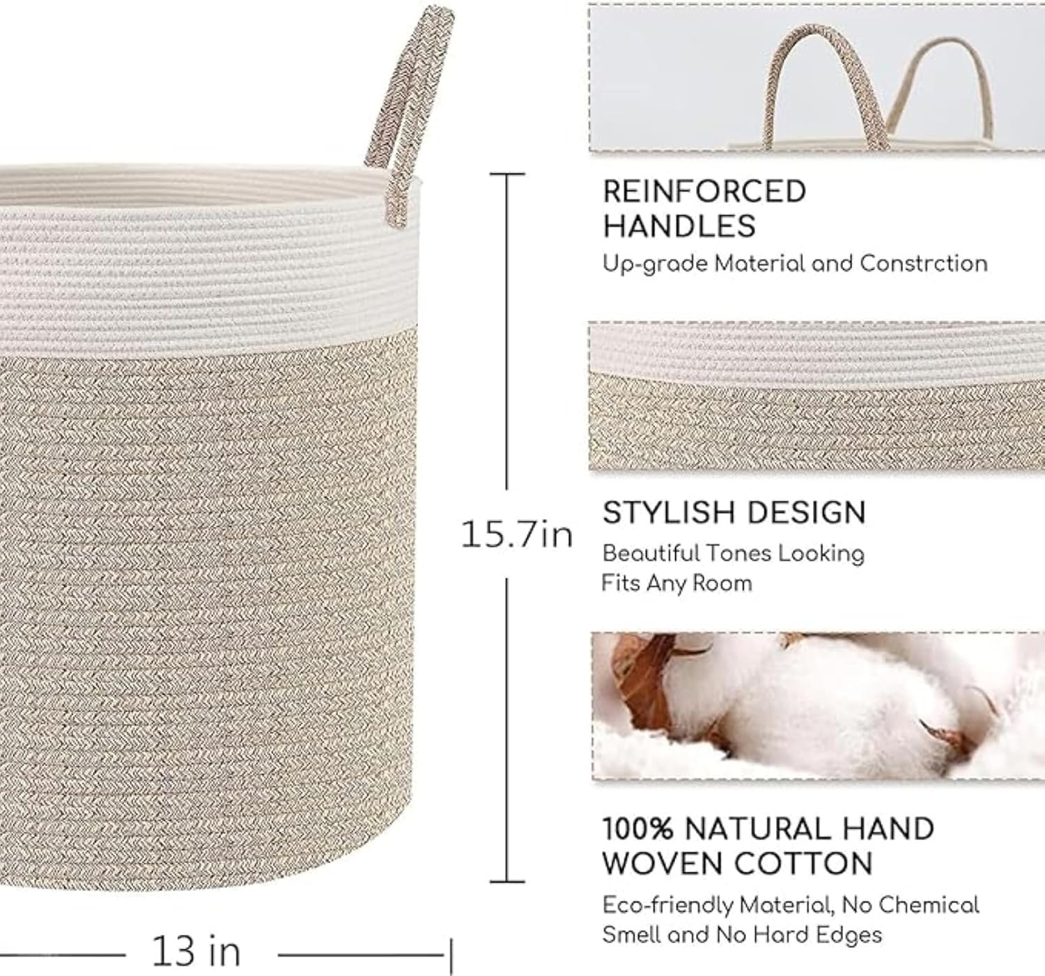 Cotton Rope Blanket Basket, Storage Baskets for Organizing Woven Laundry Basket & Nursery Hamper Large Basket for Blankets & Toy Basket, Collect Objects, Toned Brown image number 4