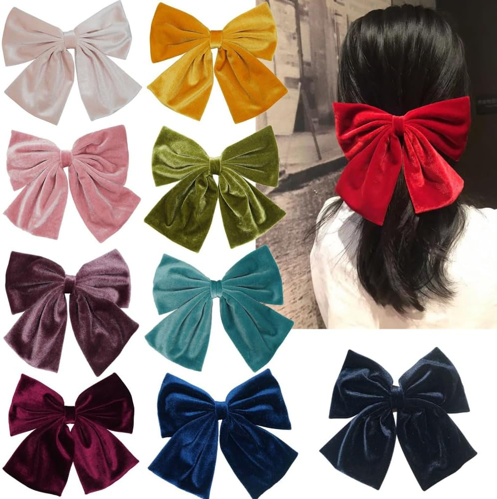 Large Hair Bow Clip, Velvet Bow Hair Clips, Elegant French Hair Clip, Bow Hair Accessories, Fabric Hair Accessories for Women, Wedding, Banquet, Daily, Lake Blue