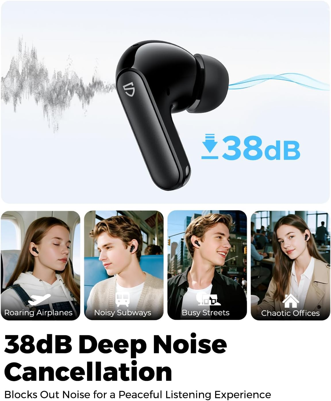 SOUNDPEATS Q3 Pro Noise Cancelling Headphones with FF ANC (-38Db), 13Mm Drivers with Powerful Bass Wireless Earbuds, BT 6.0, 42H Playtime, 4 Mics AI ENC Call, IP55, Fast Charge, App Customize EQ image number 2