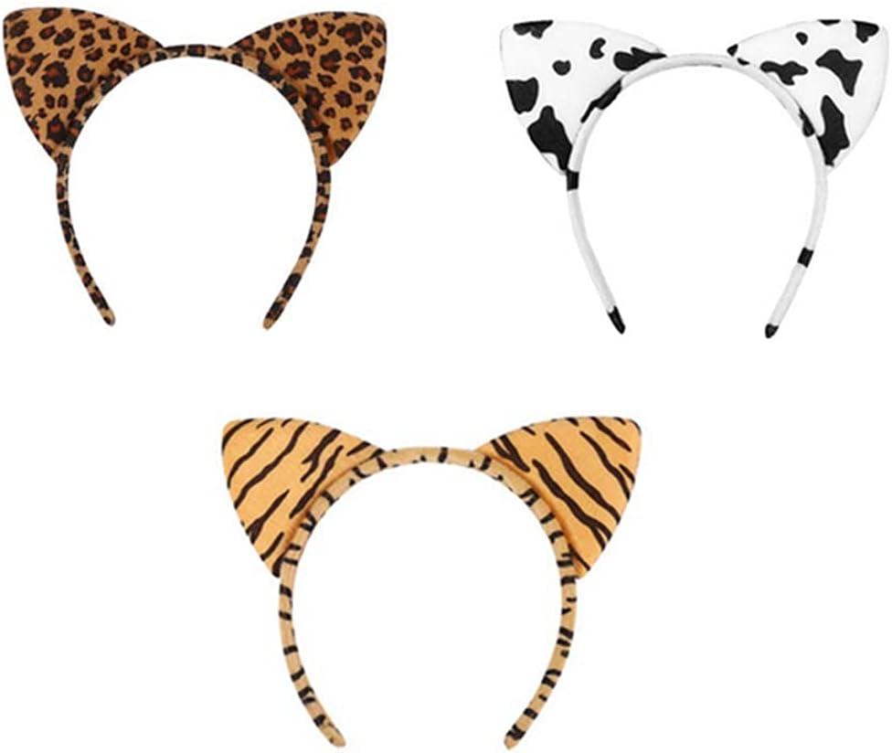 3 X Plush Animal Ear Hair Bands Halloween Leopard Cat Cow Ears Costume Accessories for Cosplay Party Daily Use image number 3