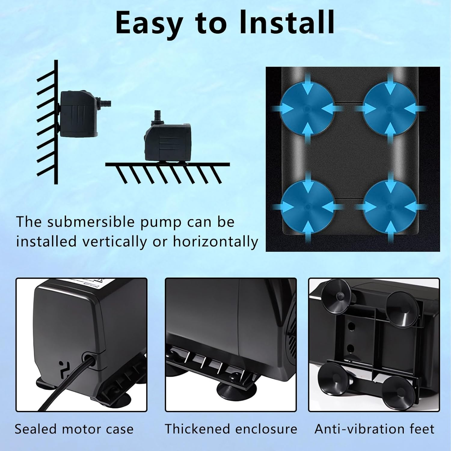 Submersible Pump, 800L/H 16W Aquarium Submersible Water Pump, Pond Pump, Ultra Quiet Adjustable Water Pump with 1.5M Power Cord for Garden Waterfall | Fish Tank | Fountain, with 2 Diameter Nozzles image number 5