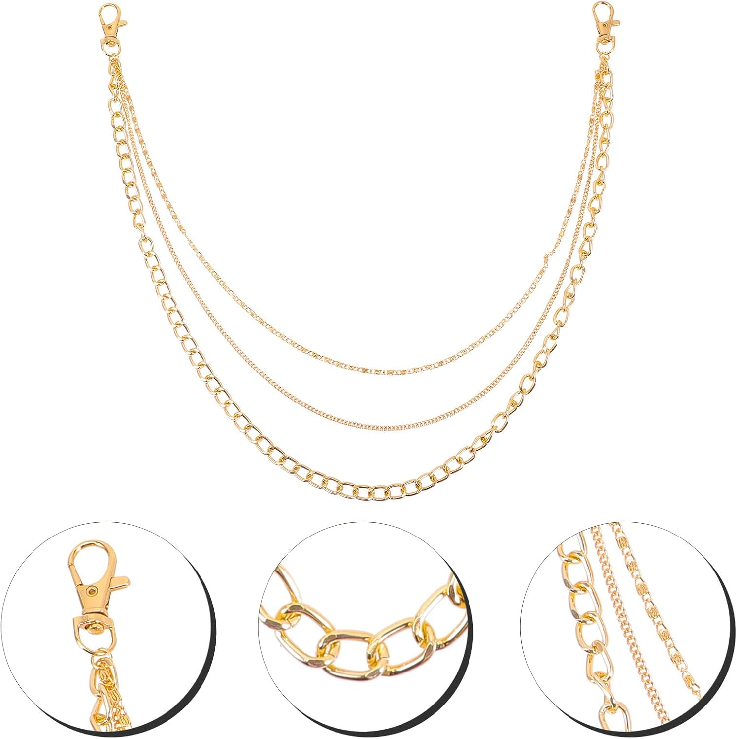 Outanaya 2Pcs Unisex Metal Pants Chain Gold Color Punk Style Wear-Resistant Hanging Chain Decorative Jeans Accessory for Men and Women Casual Pants image number 5