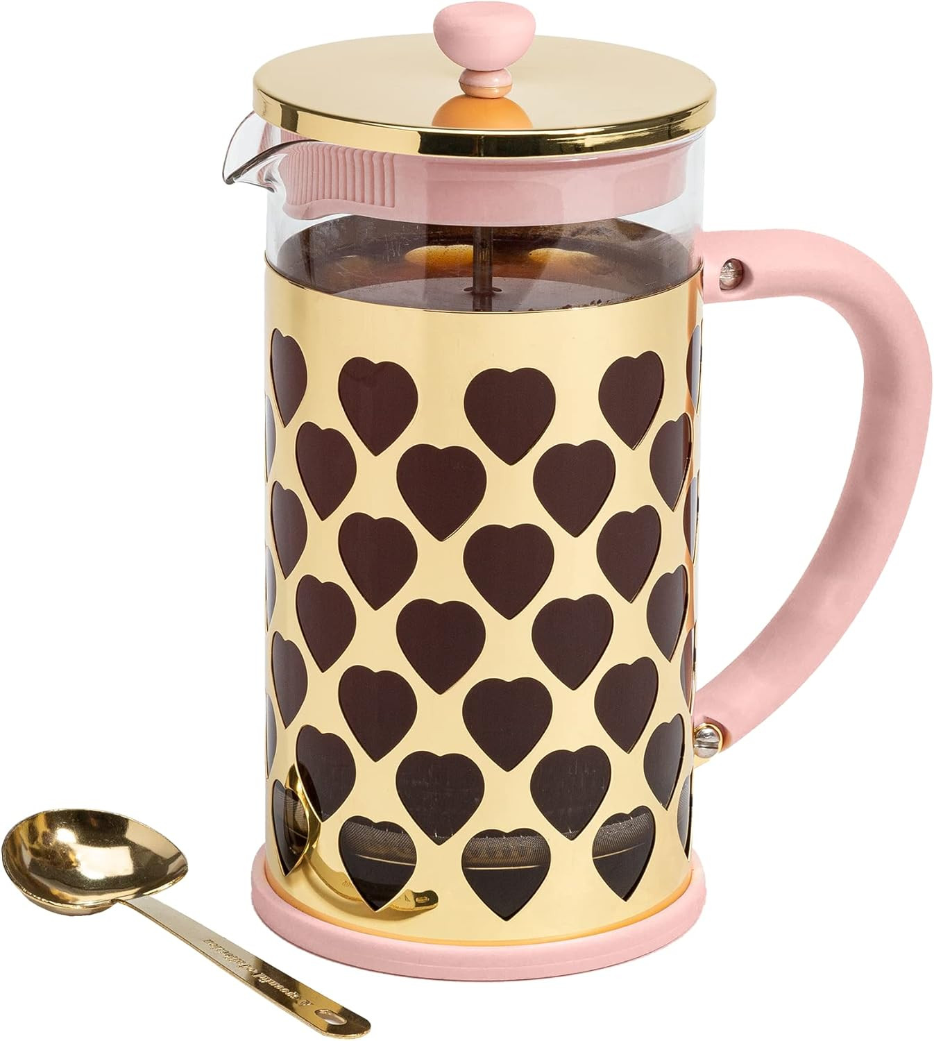 Paris Hilton French Press Coffee Maker with Heart Shaped Measuring Scoop, 2-Piece Set, 8-Cup or 34-Ounce, Pink image number 1