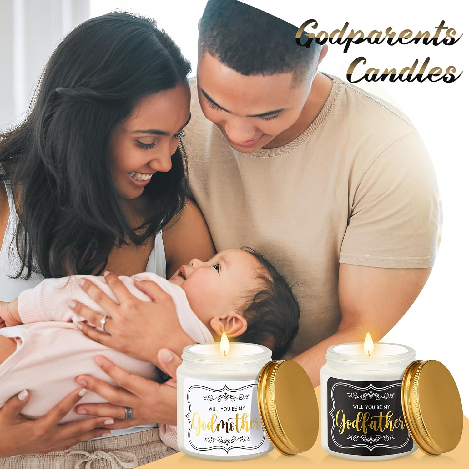 9 Pcs Godparents Proposal Gift Set Will You Be My Godmother Godfather Glass Cup Scented Candle Cross Bracelet Cards Box from Godchild Baptism Padrino Madrina Gifts(Classic Style) image number 2