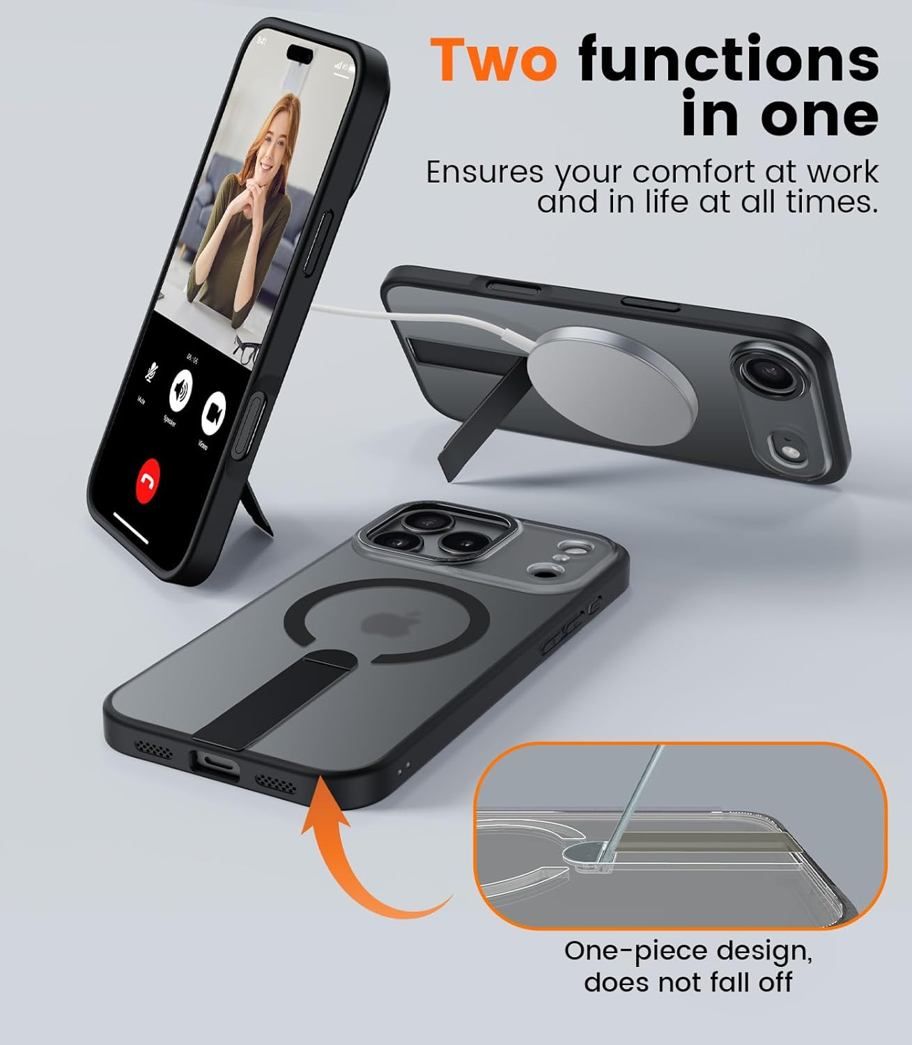 DEVASO Case for Iphone 17 Pro with Stand, Compatible Magsafe Integrated Invisible Stand, Mobile Phone Case, Scratch-Resistant, Shockproof, Anti-Fingerprint, Matte Case, Protective Case, Black