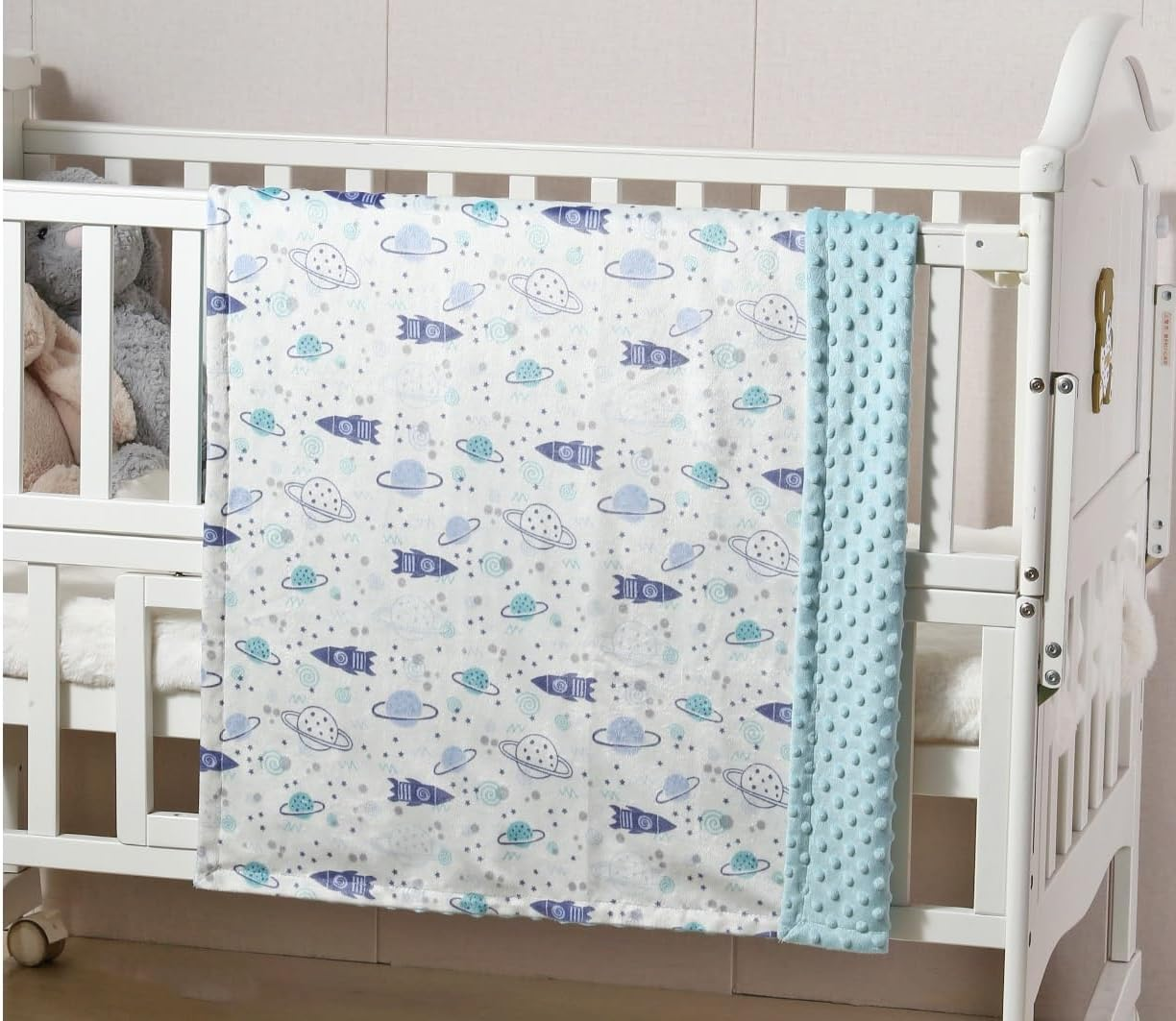 CREVENT Minky Baby Blanket for Girls Boys, Soft Plush Receiving Blanket for Newborns - 76X102Cm (Space) image number 2