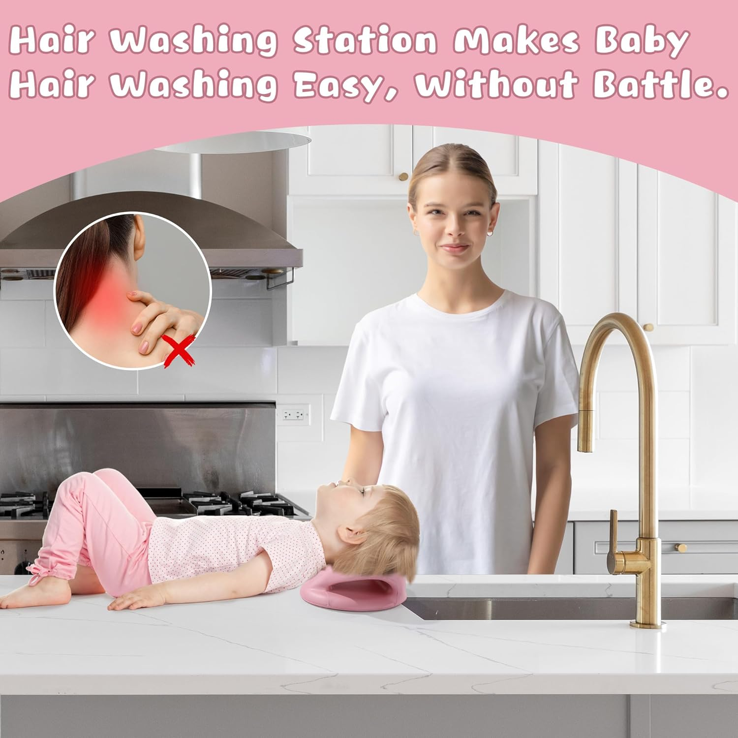 MABOZOO Hair Washing Station for Kids, Sink Hair Washing Neck Pillow for Kids' Wash Time, Ergonomic Kids Hair Washing Station Shampoo Station for Sink (Pink) image number 5